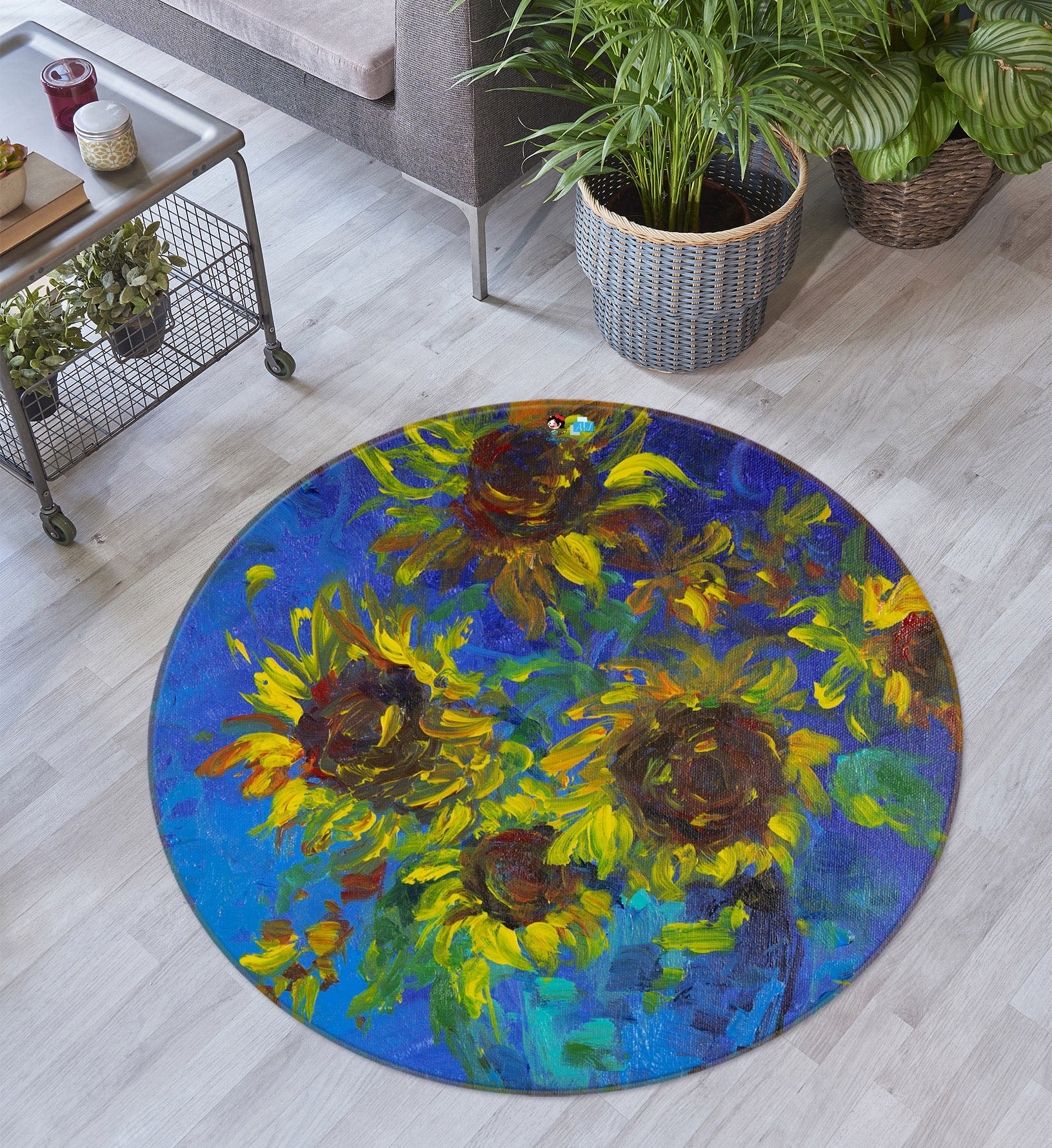 3D Sunflower Bush 1117 Debi Coules Rug Round Non Slip Rug Mat