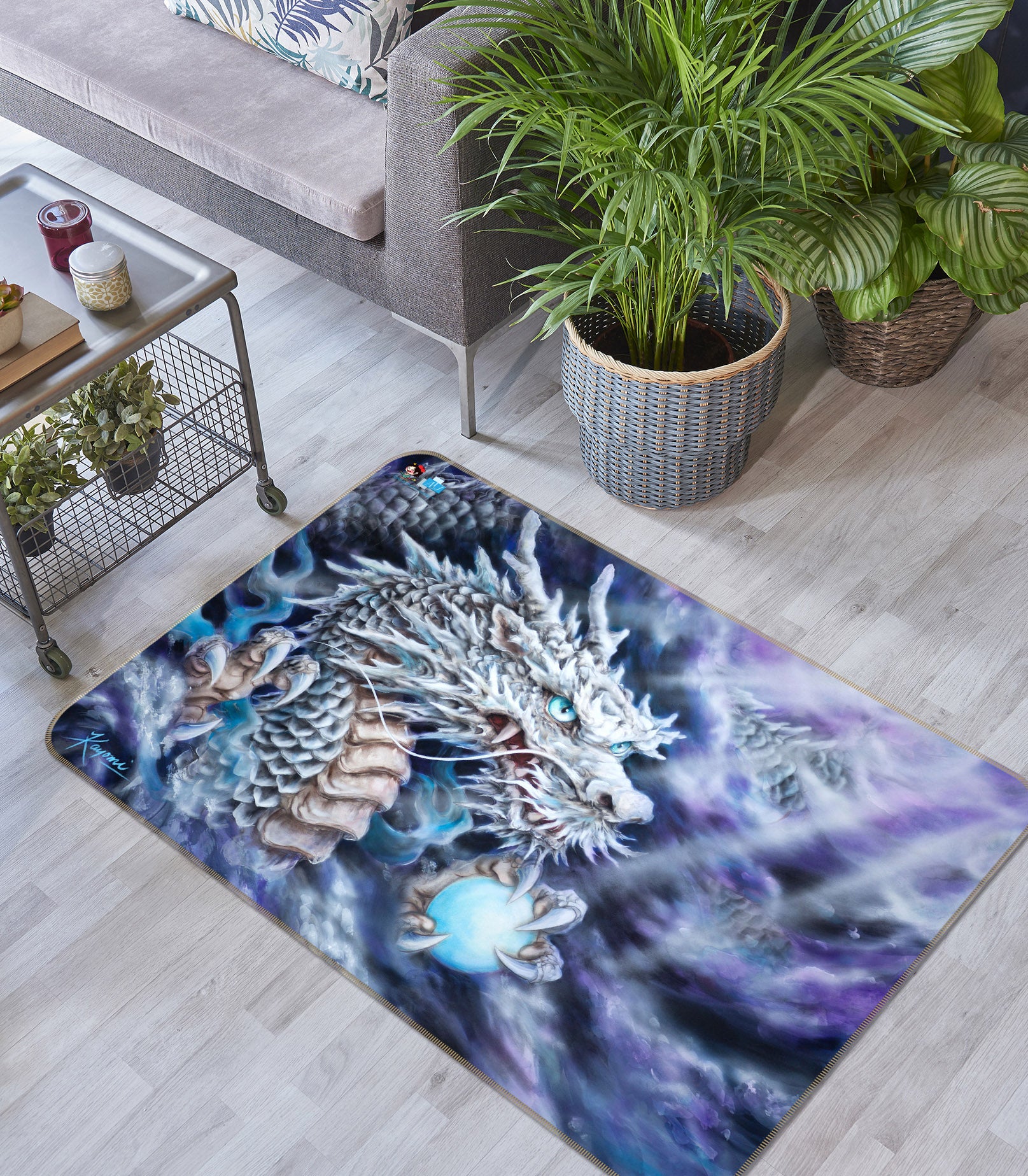 3D White Dragon 5748 Kayomi Harai Rug Non Slip Rug Mat