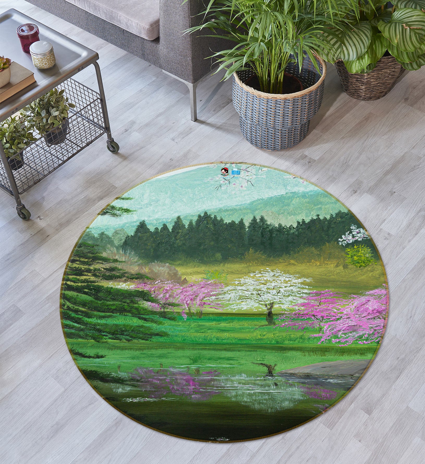 3D Grassland Trees 18144 Marina Zotova Rug Round Non Slip Rug Mat