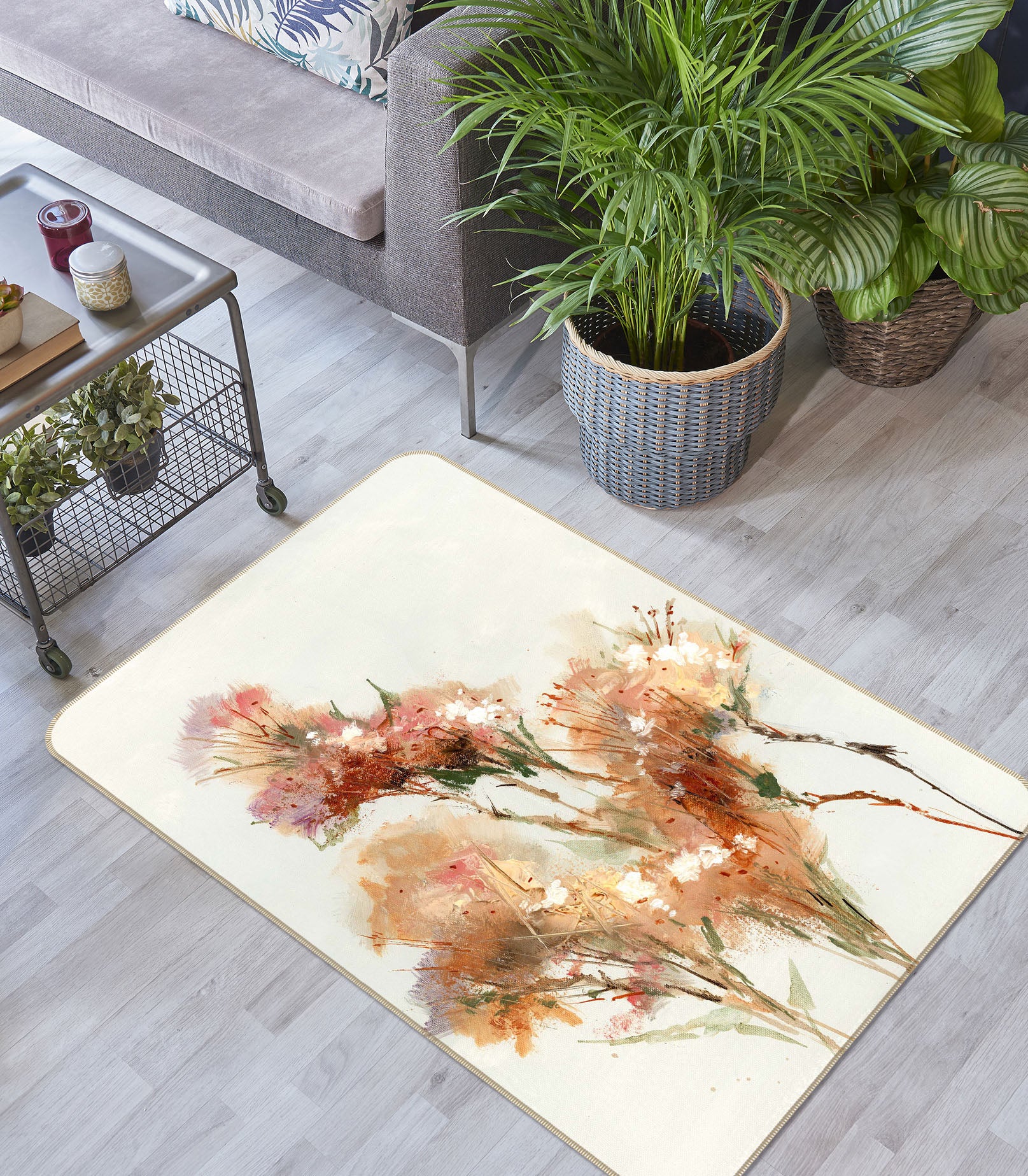 3D Brown Ink Flower 84113 Anne Farrall Doyle Rug Non Slip Rug Mat