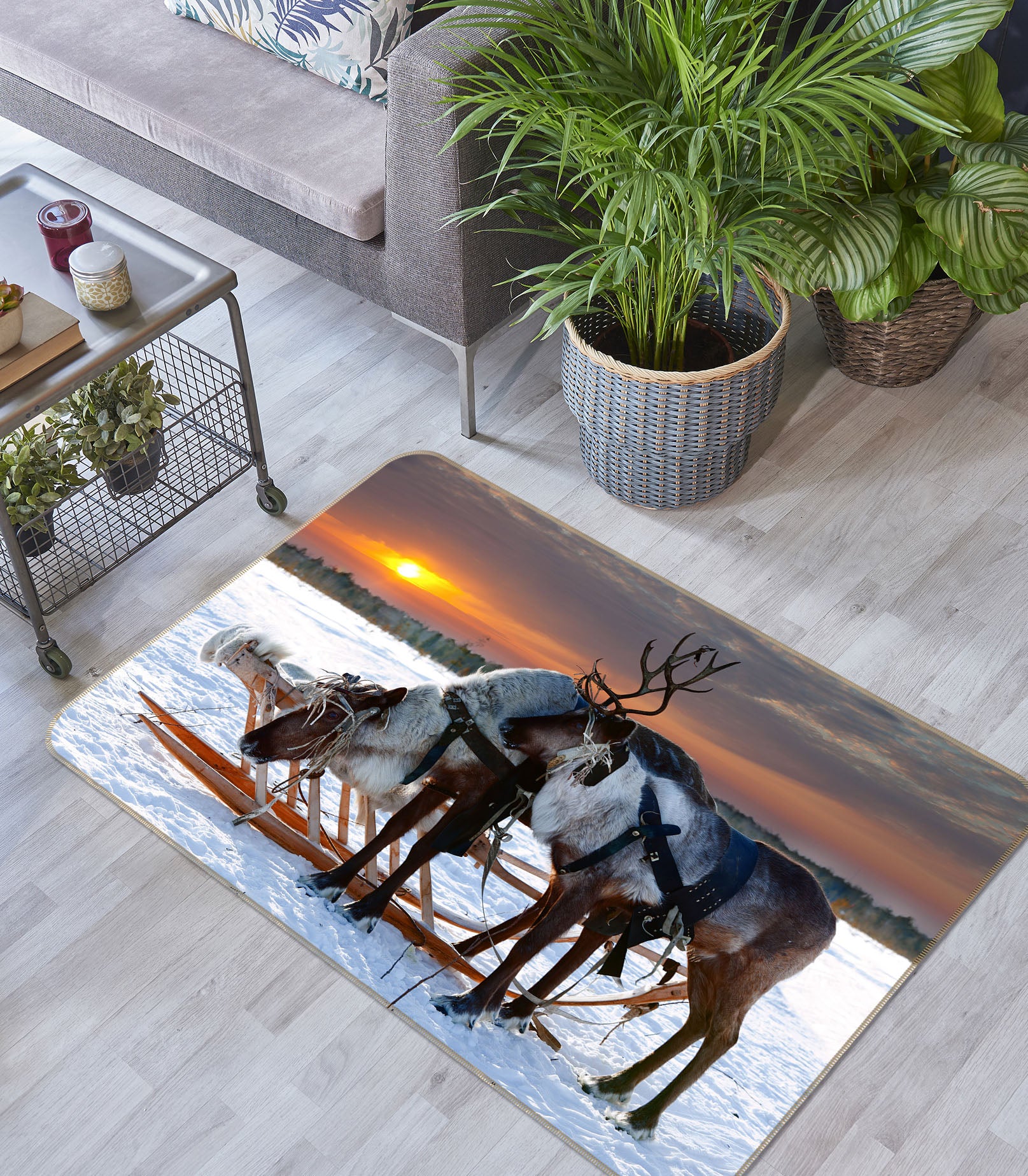 3D Snow Deer Sleigh 38136 Animal Non Slip Rug Mat