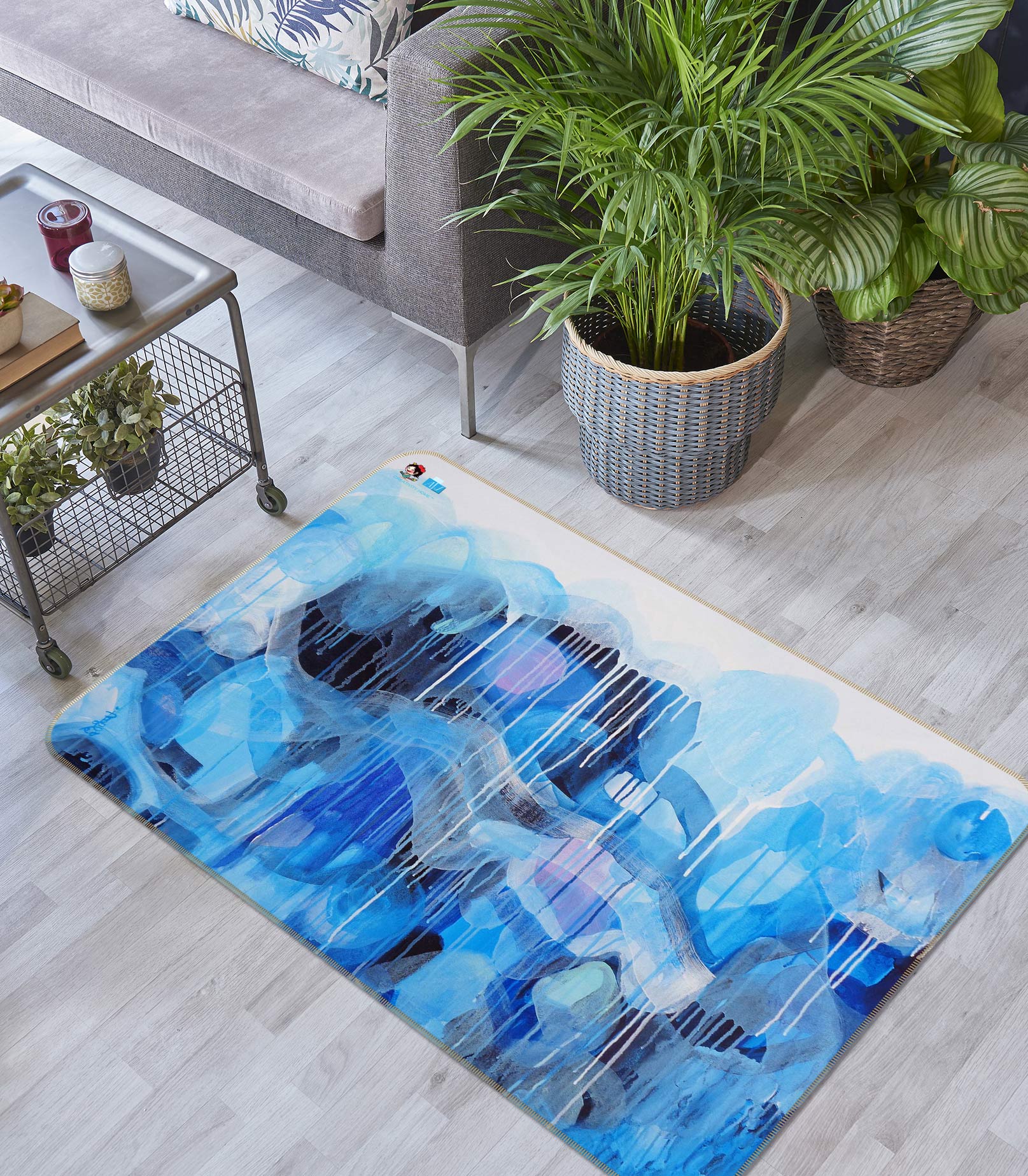 3D Blue Splash Pattern 12366 Misako Chida Rug Non Slip Rug Mat