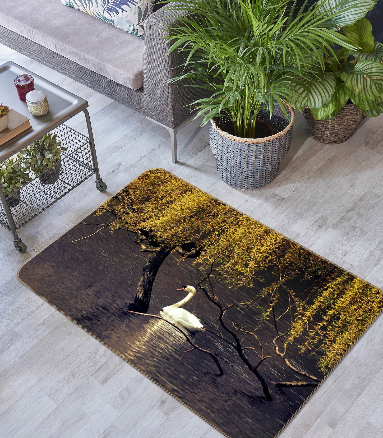 3D Lake Branches Swan 69024 Animal Non Slip Rug Mat