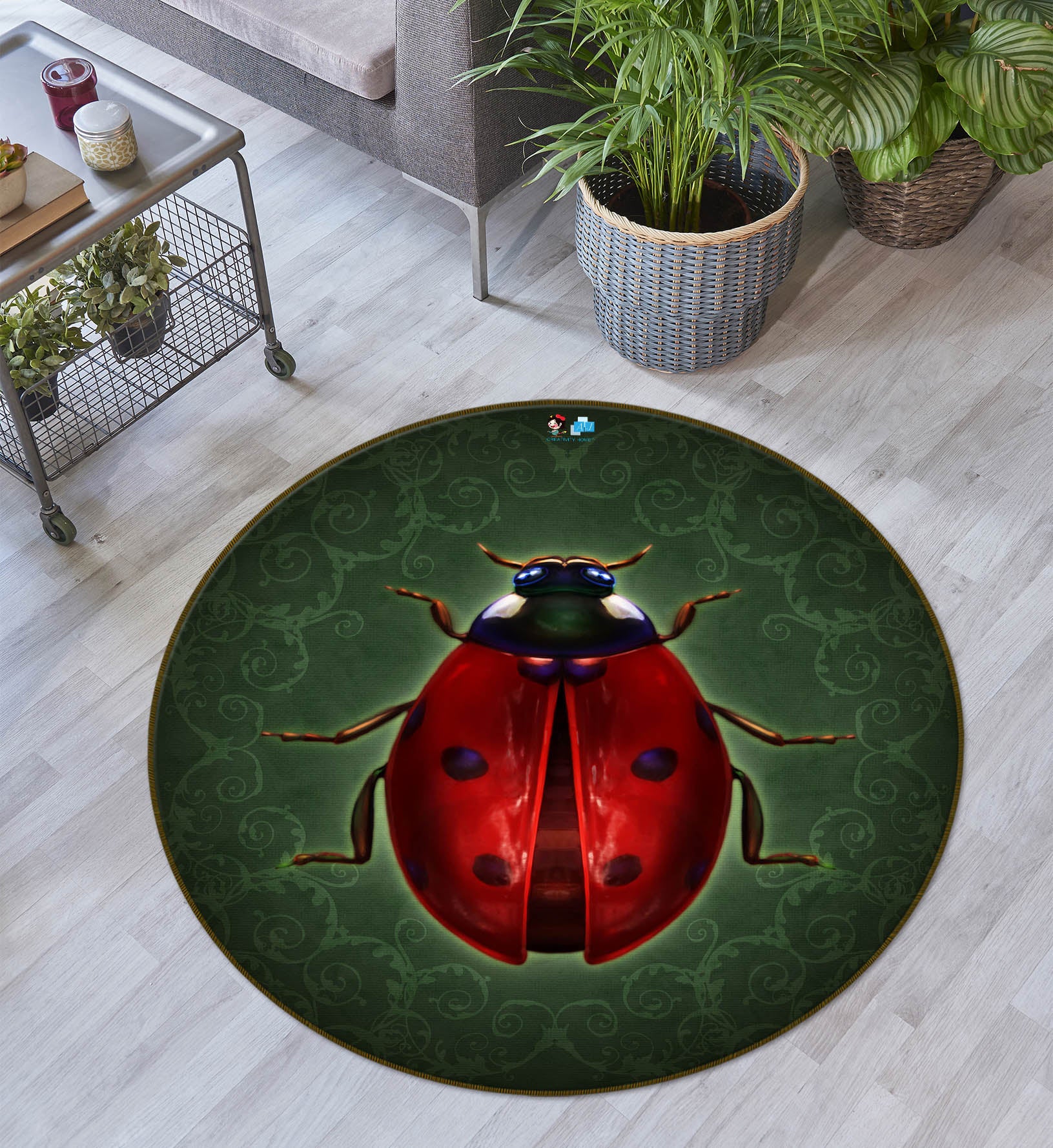 3D Red Insect 8908 Brigid Ashwood Rug Round Non Slip Rug Mat