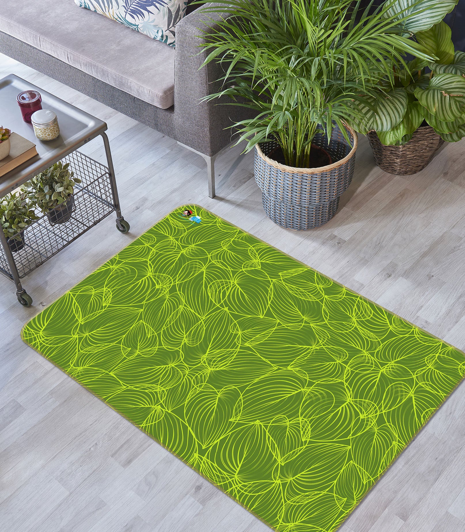 3D Green Line Leaves 10770 Kashmira Jayaprakash Rug Non Slip Rug Mat