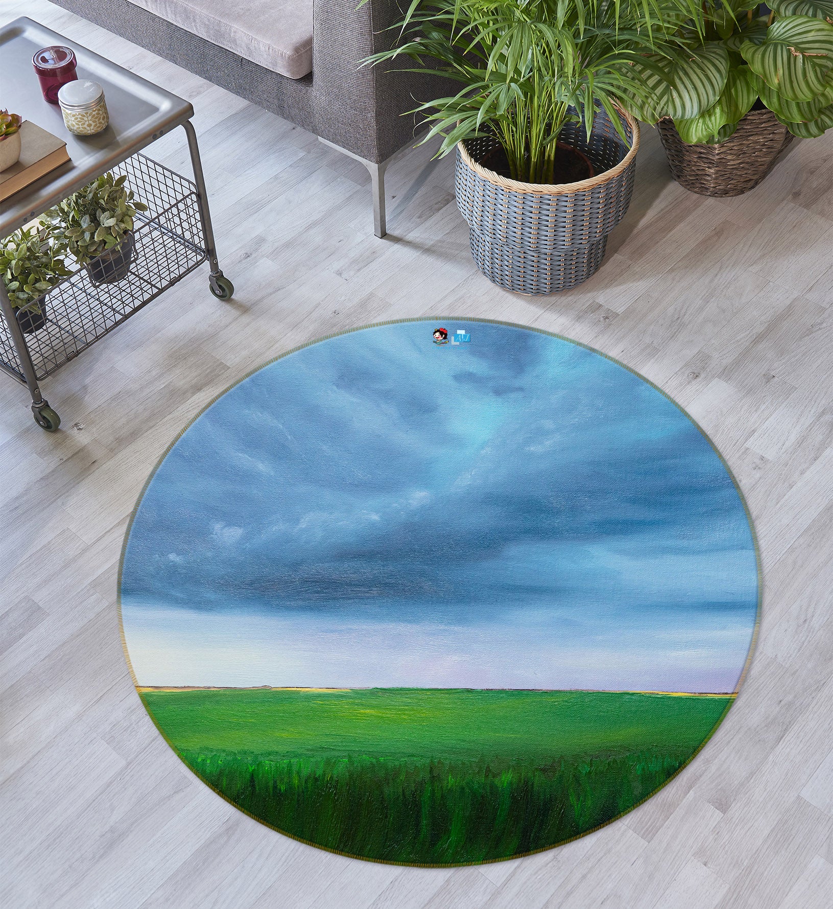 3D Grass Sky 18158 Marina Zotova Rug Round Non Slip Rug Mat