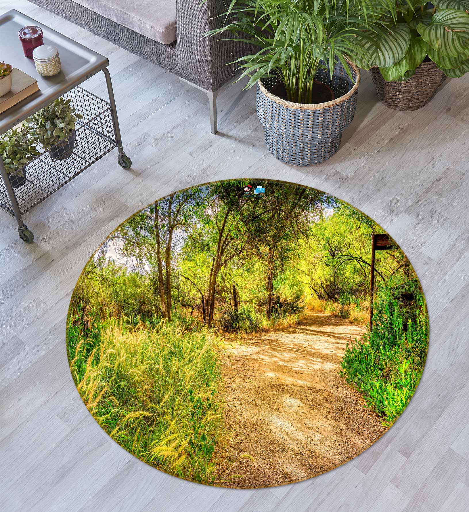 3D Green Grass Path 5062 Beth Sheridan Rug Round Non Slip Rug Mat