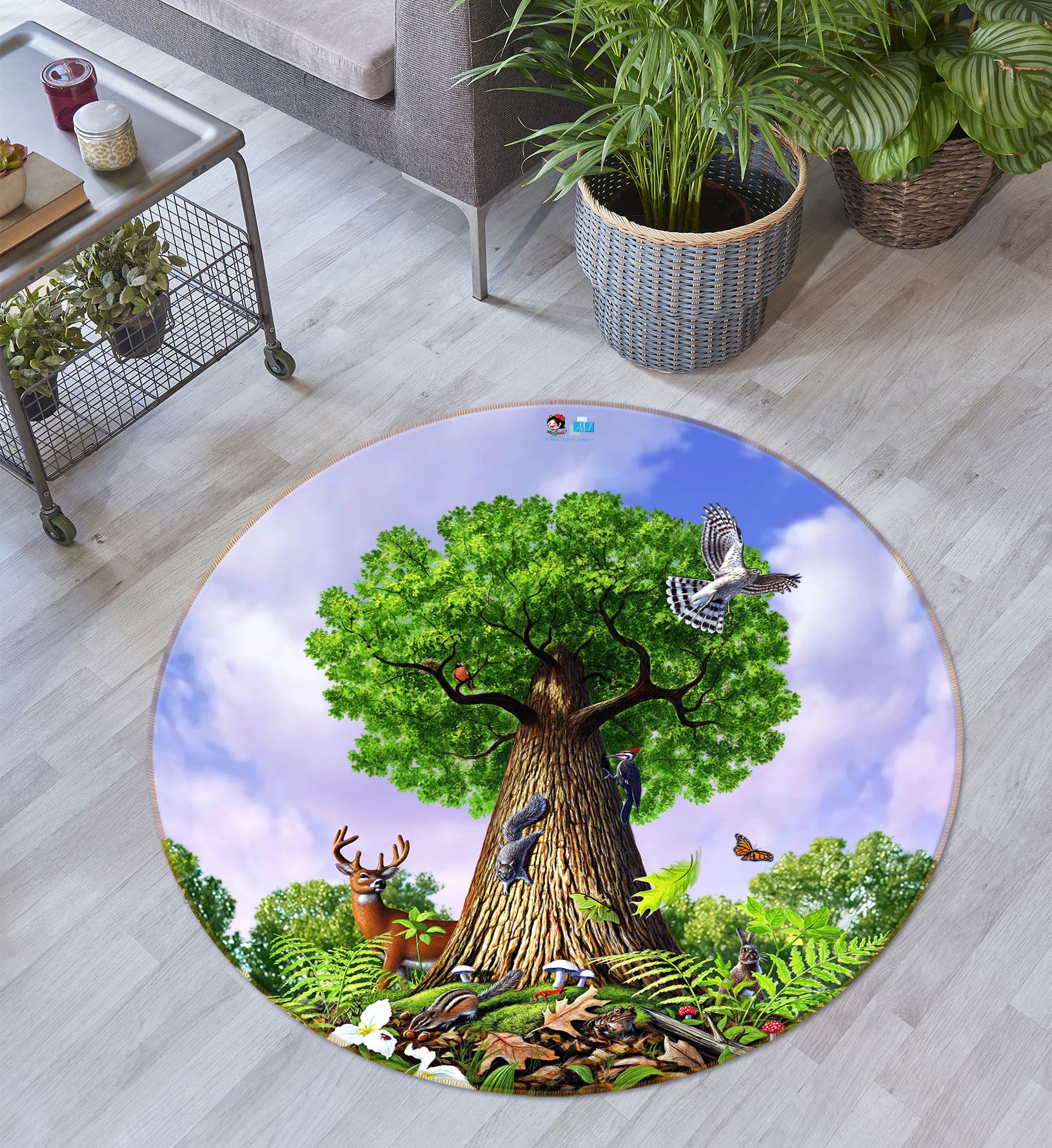 3D Trees Animal 83147 Jerry LoFaro Rug Round Non Slip Rug Mat