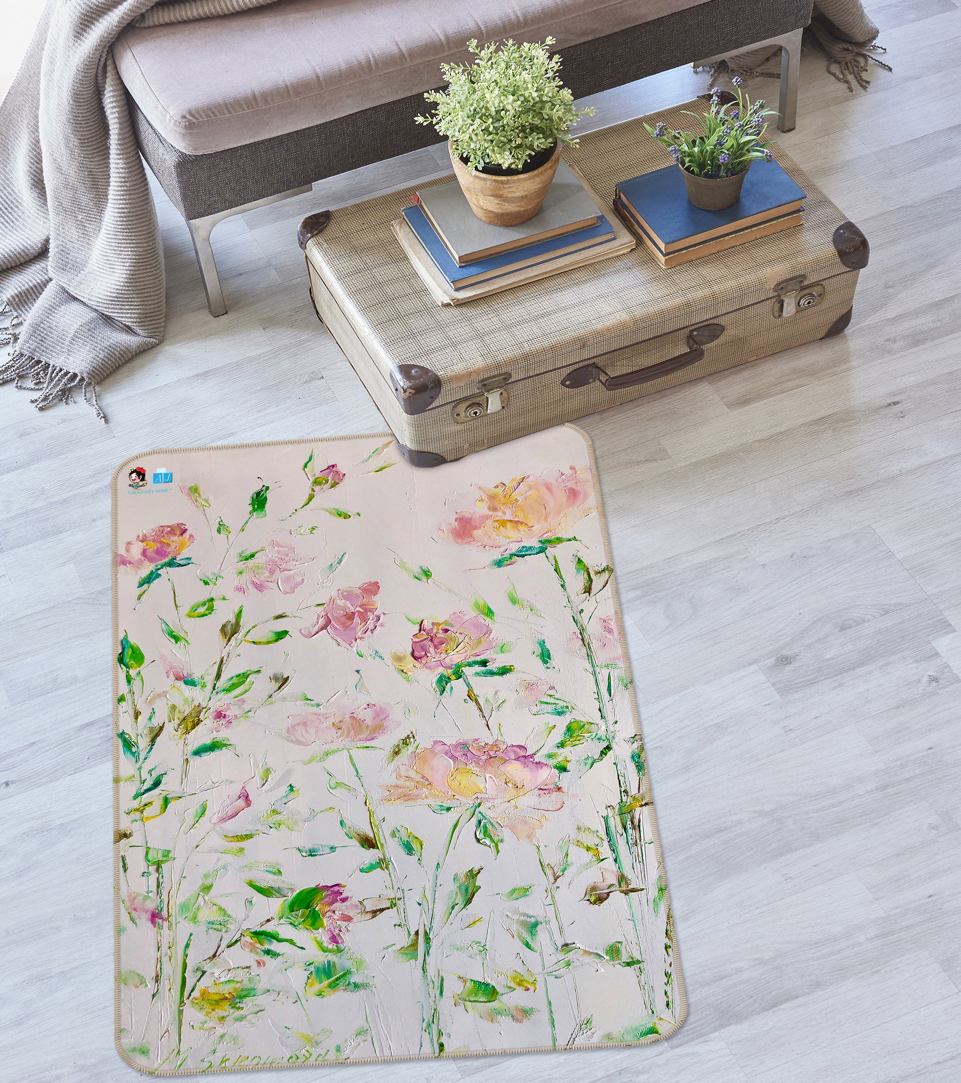 3D Pink Flower 1277 Skromova Marina Rug Non Slip Rug Mat