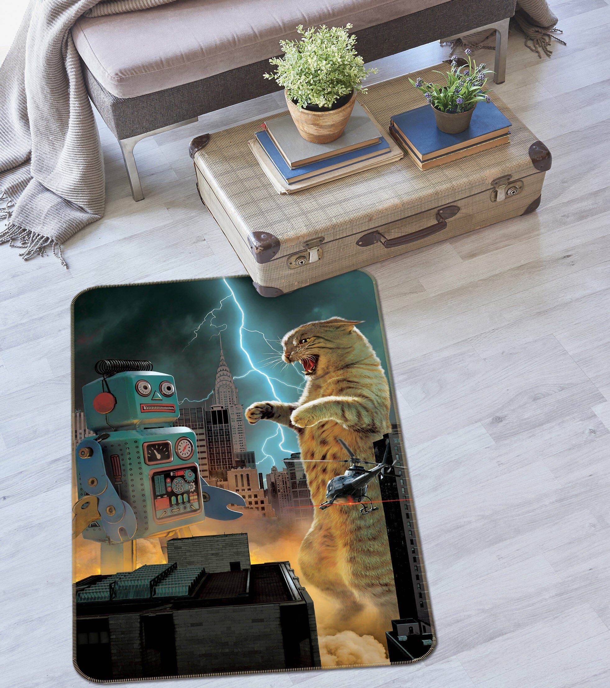 3D Catzilla Vs Robot Def 1019 Vincent Hie Rug Non Slip Rug Mat Mat AJ Creativity Home 