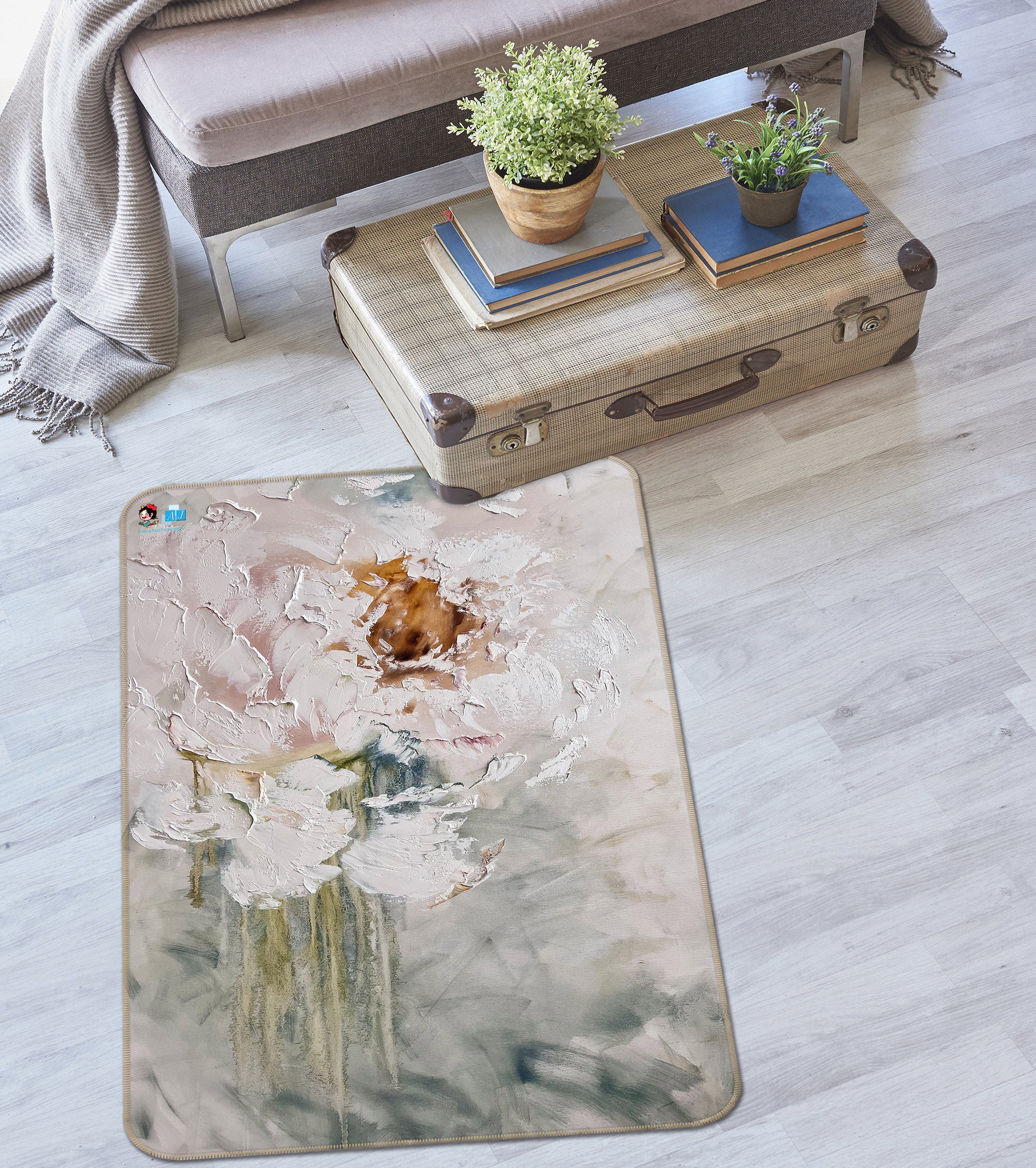 3D White Flower 3054 Skromova Marina Rug Non Slip Rug Mat