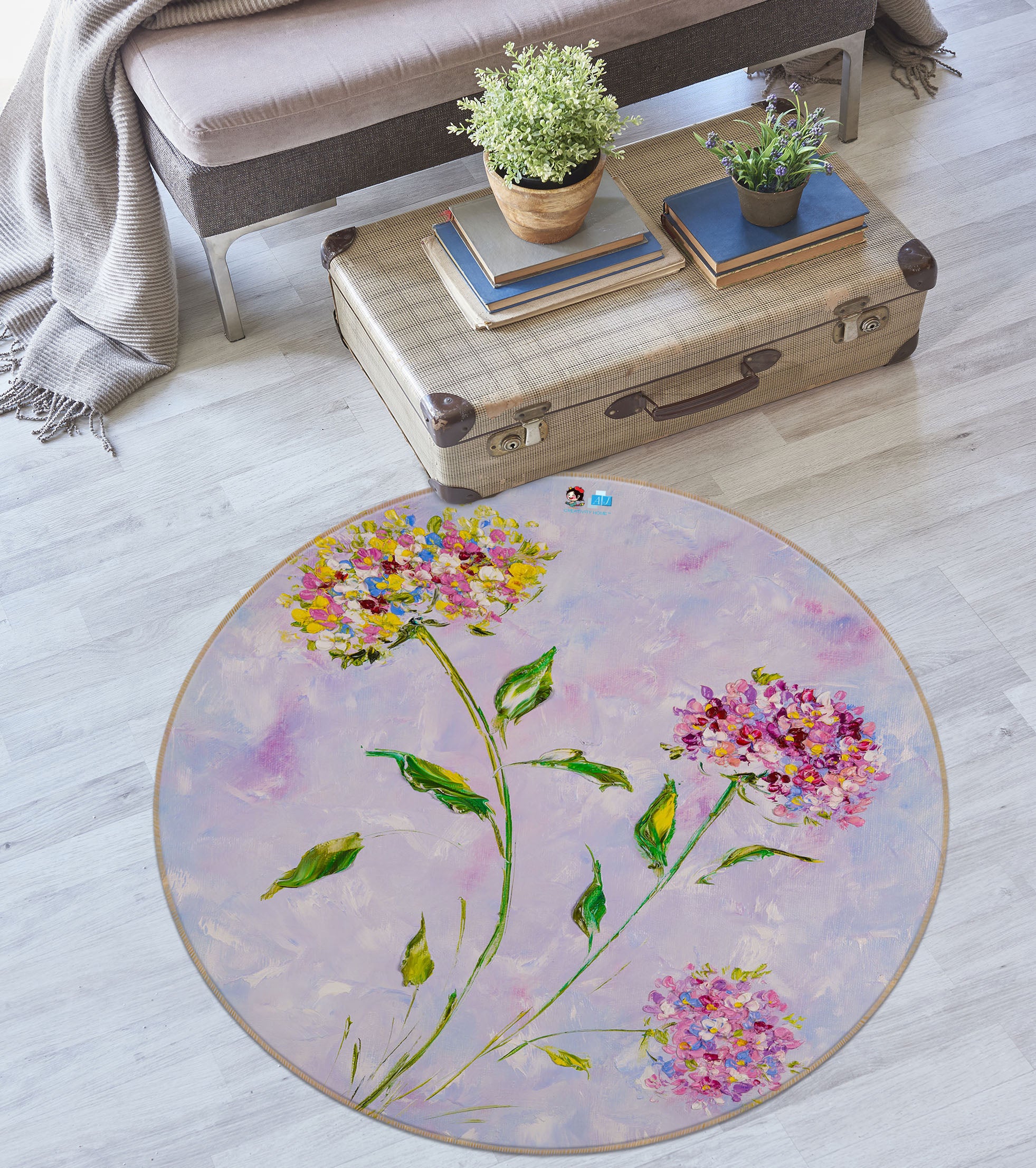 3D Colorful Flower 854 Skromova Marina Rug Round Non Slip Rug Mat