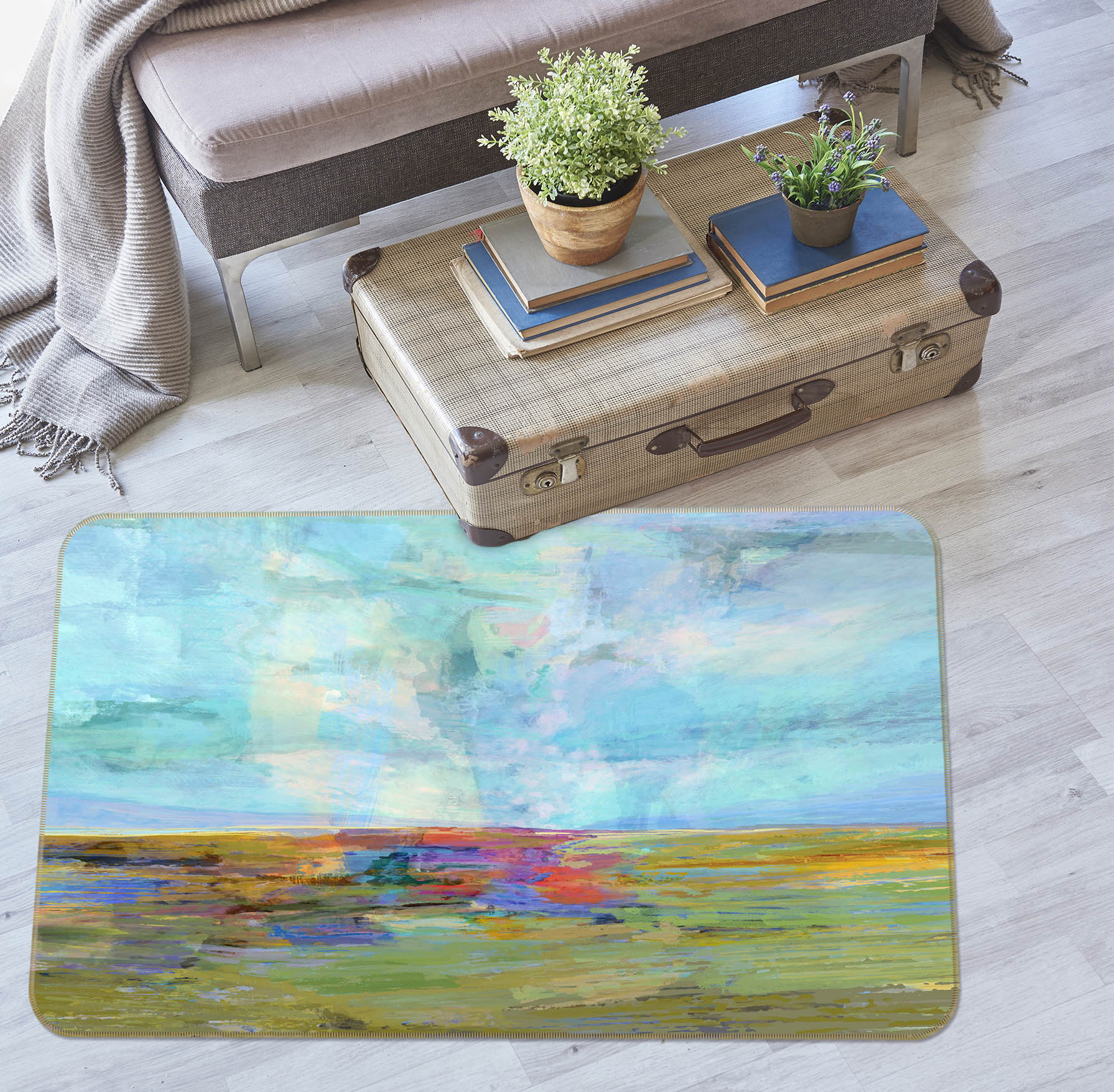 3D Sky Grass Ink Painting 84018 Michael Tienhaara Rug Non Slip Rug Mat