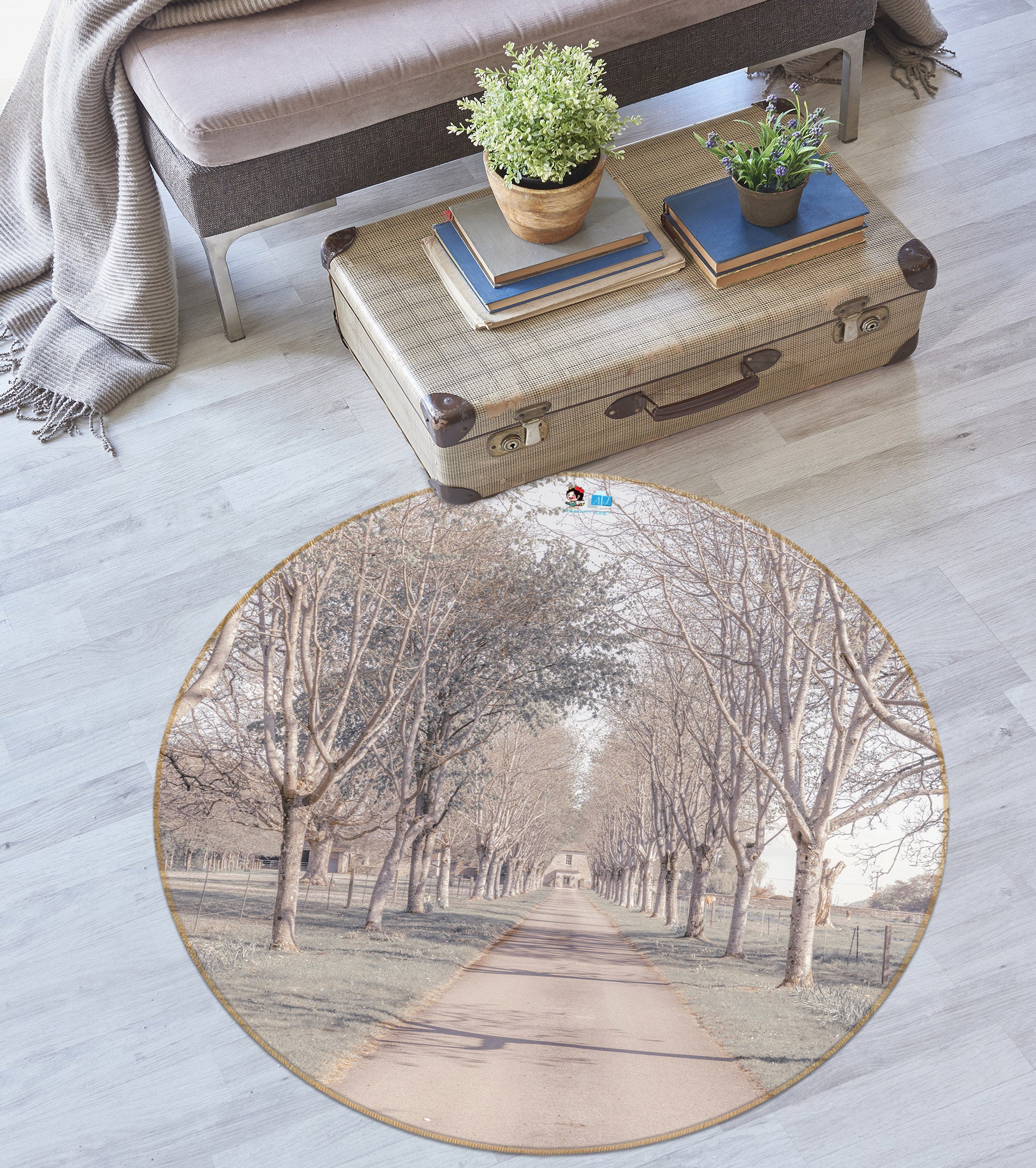 3D White Woods 7399 Assaf Frank Rug Round Non Slip Rug Mat