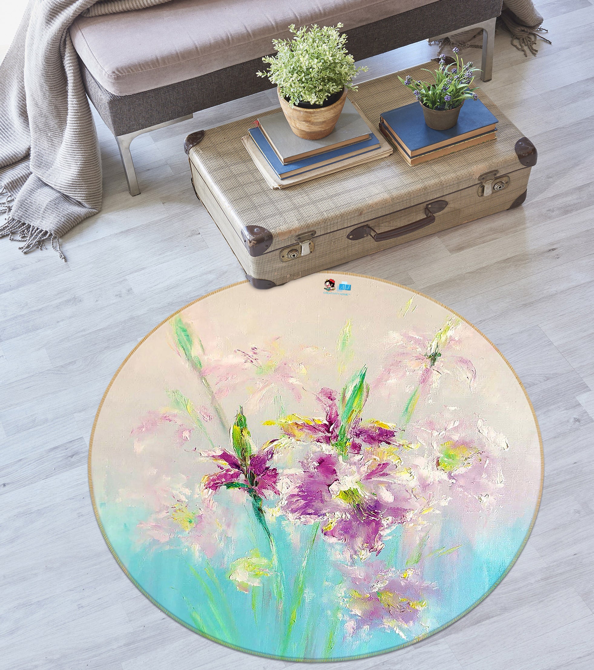 3D Purple Bouquet 850 Skromova Marina Rug Round Non Slip Rug Mat