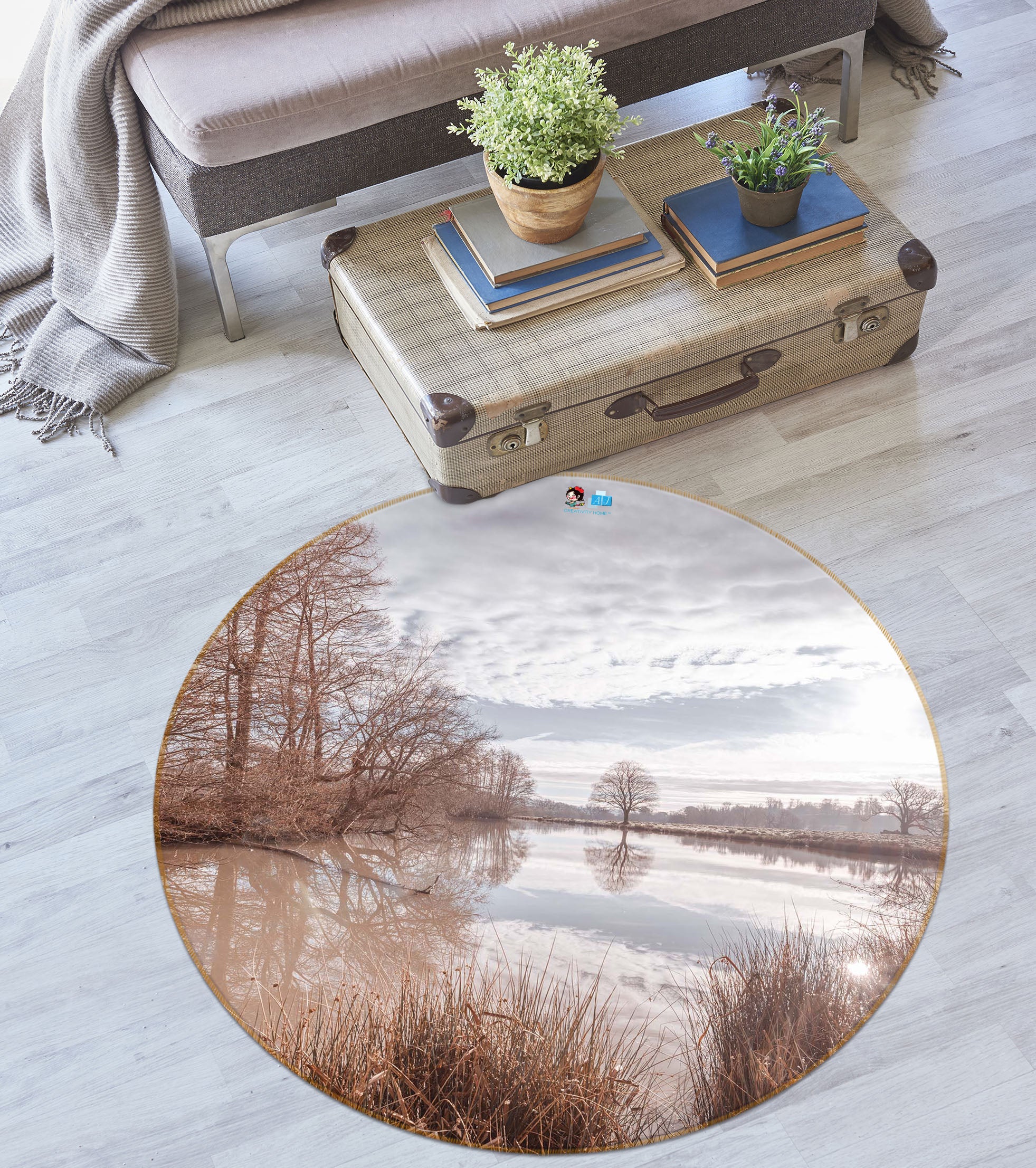 3D Forest River 7336 Assaf Frank Rug Round Non Slip Rug Mat