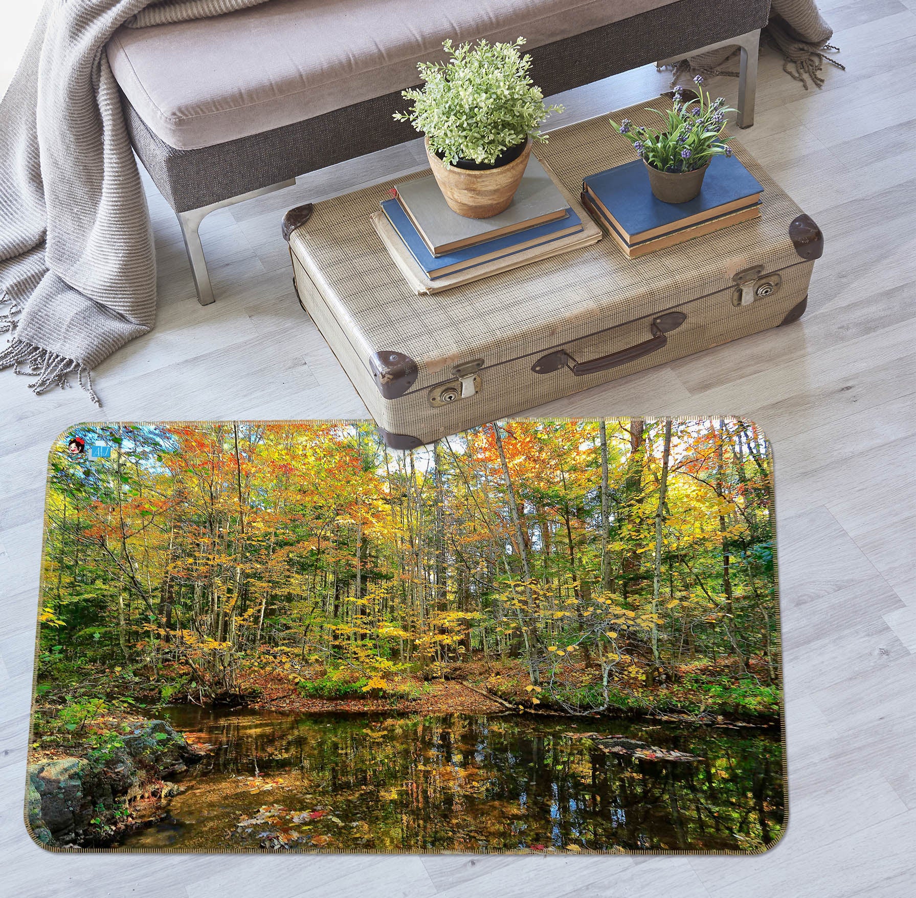 3D Pond Reflections 62057 Kathy Barefield Rug Non Slip Rug Mat