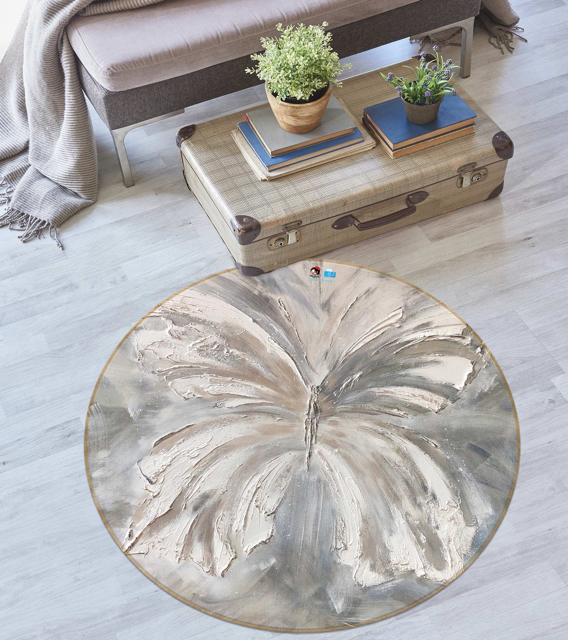 3D Pigment Butterfly 727 Skromova Marina Rug Round Non Slip Rug Mat