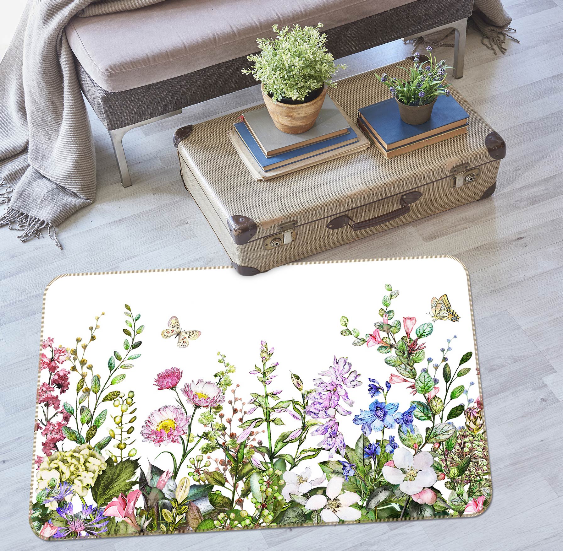 3D Butterfly Flower 1048 Non Slip Rug Mat