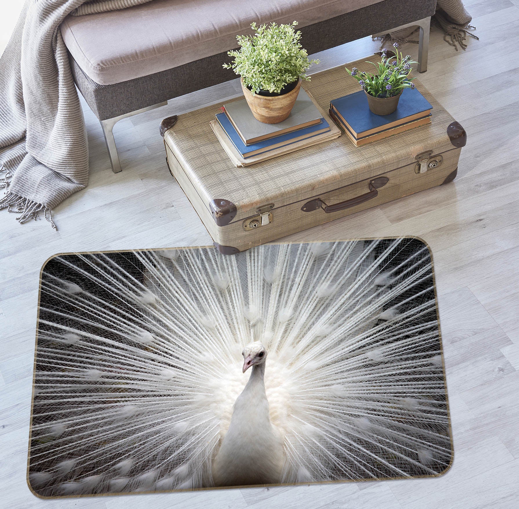 3D White Peacock 68194 Animal Non Slip Rug Mat