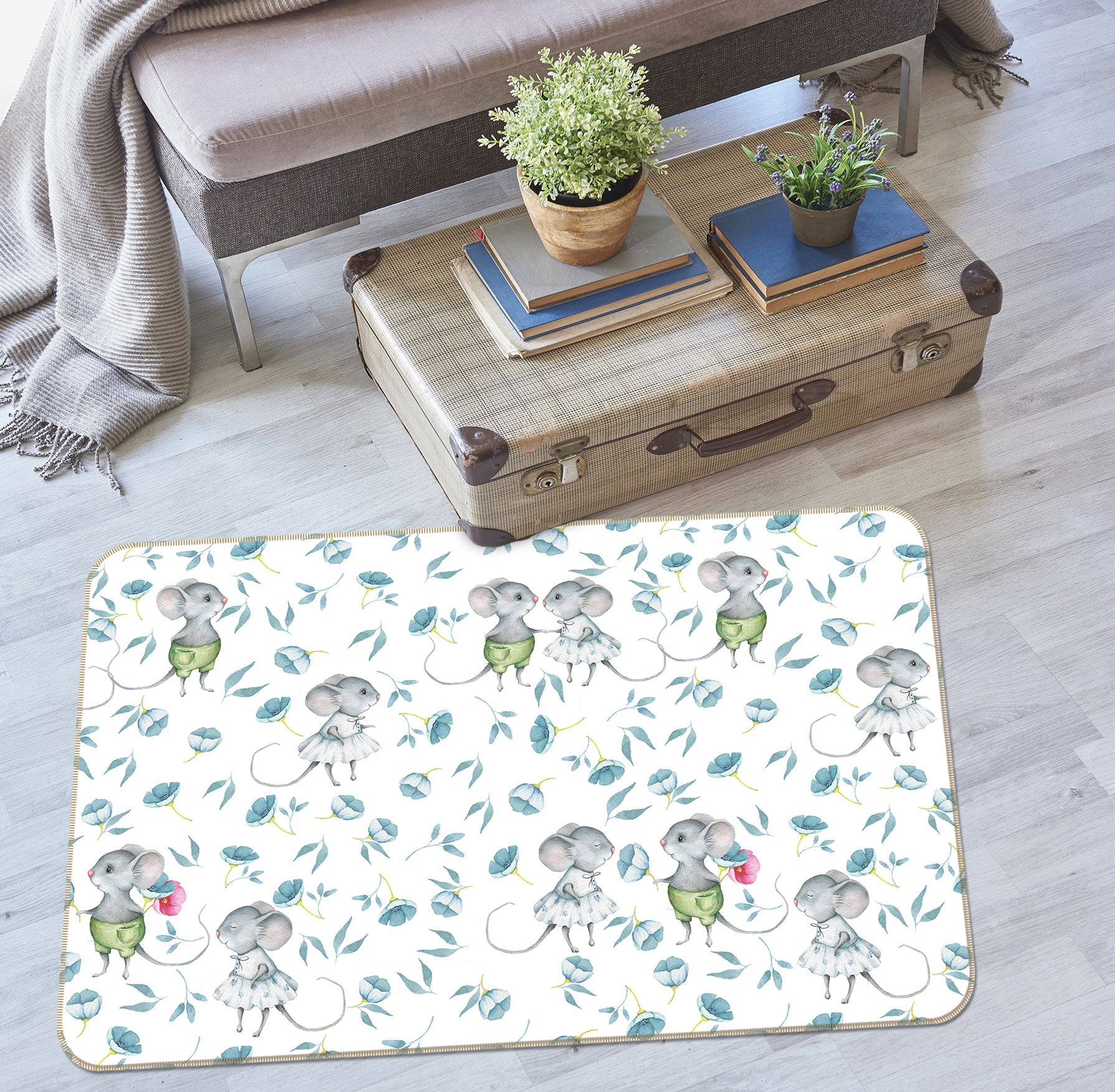 3D Gray Mouse 009 Uta Naumann Rug Non Slip Rug Mat