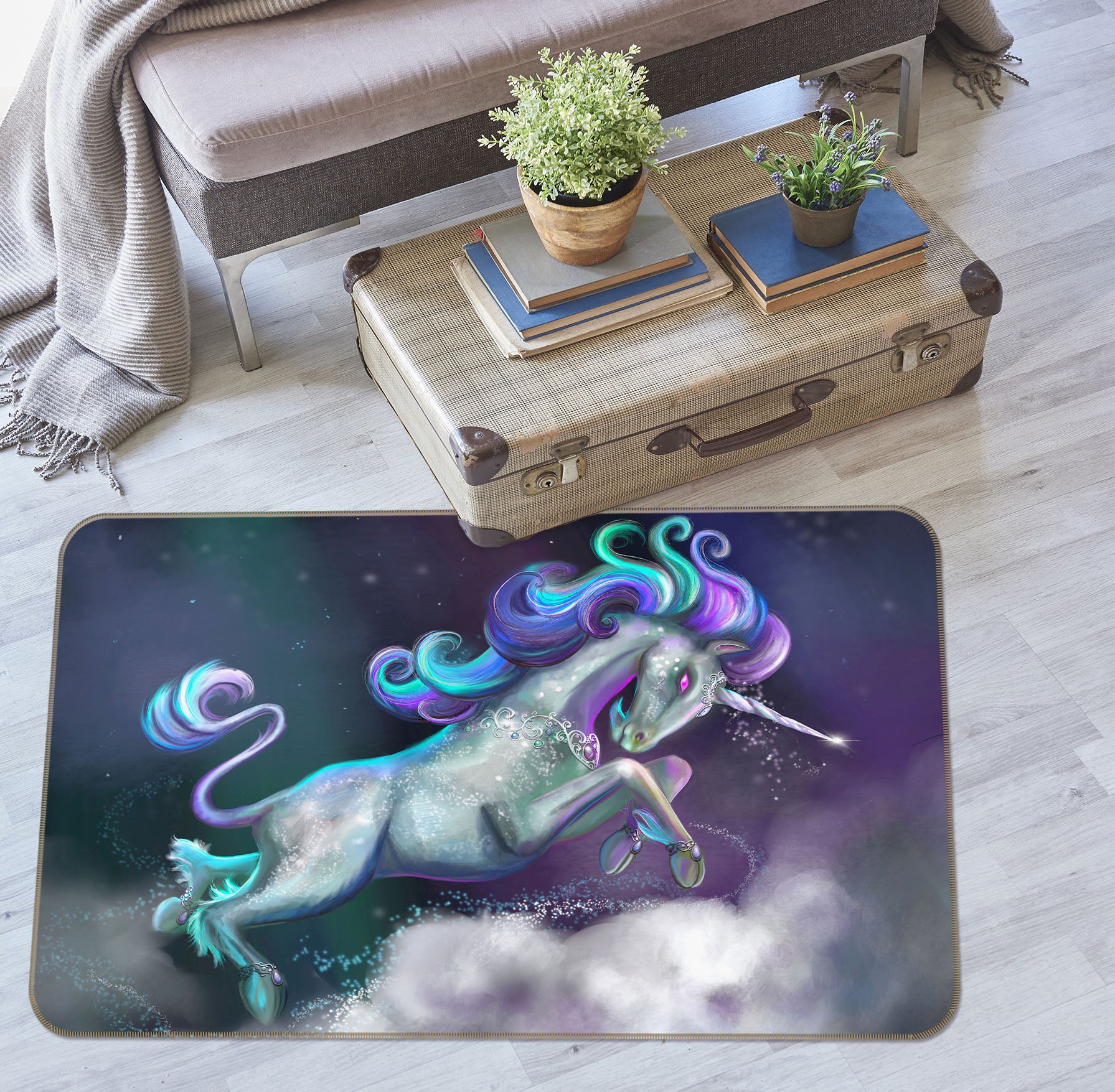 3D Cloud Unicorn 3009 Rose Catherine Khan Rug Non Slip Rug Mat