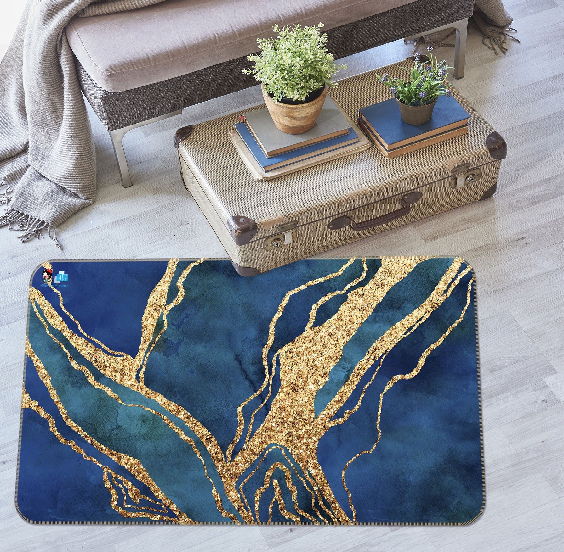 3D Golden Blue Texture 83016 Andrea haase Rug Non Slip Rug Mat