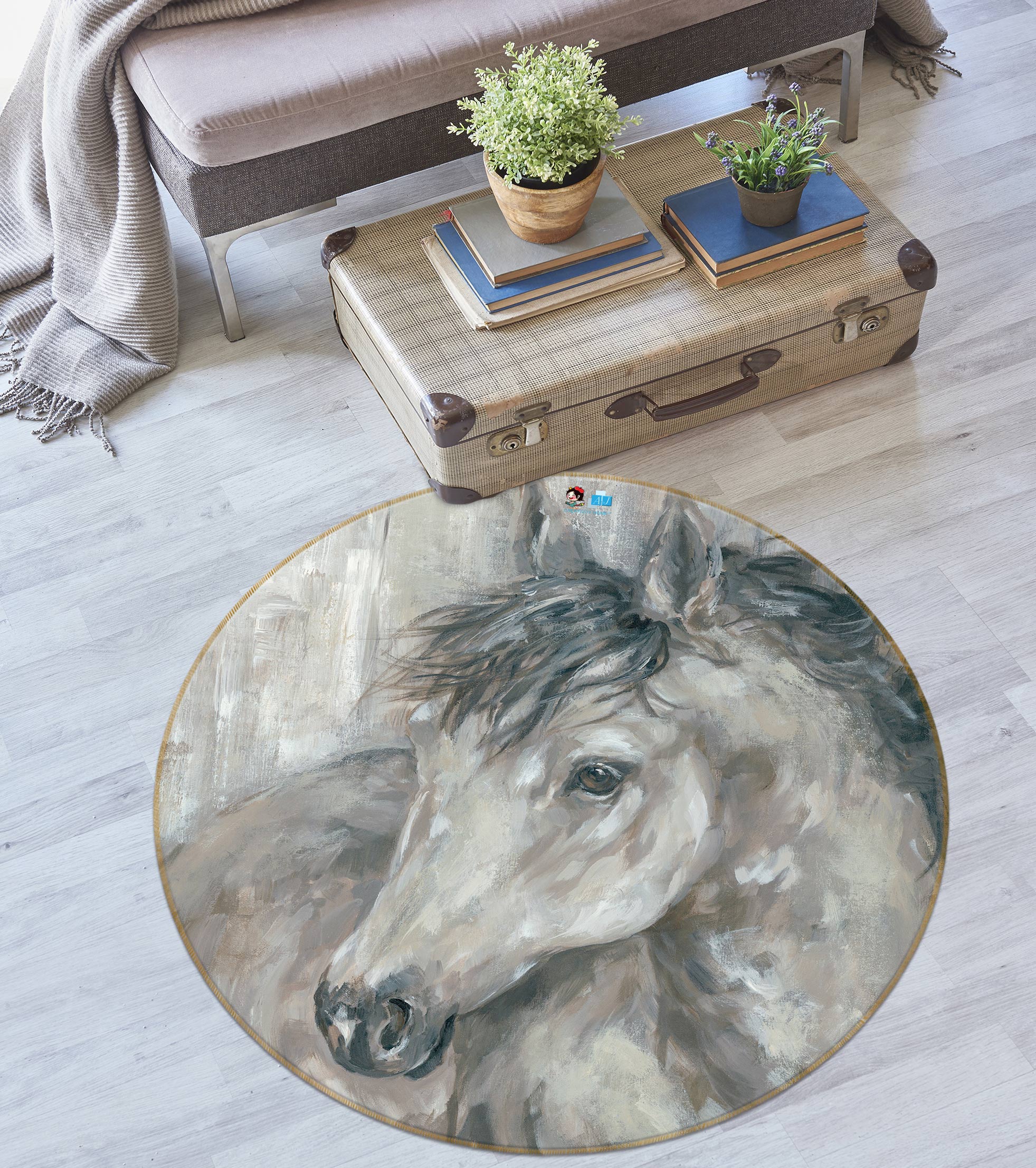 3D Horse Painting 2001 Debi Coules Rug Round Non Slip Rug Mat