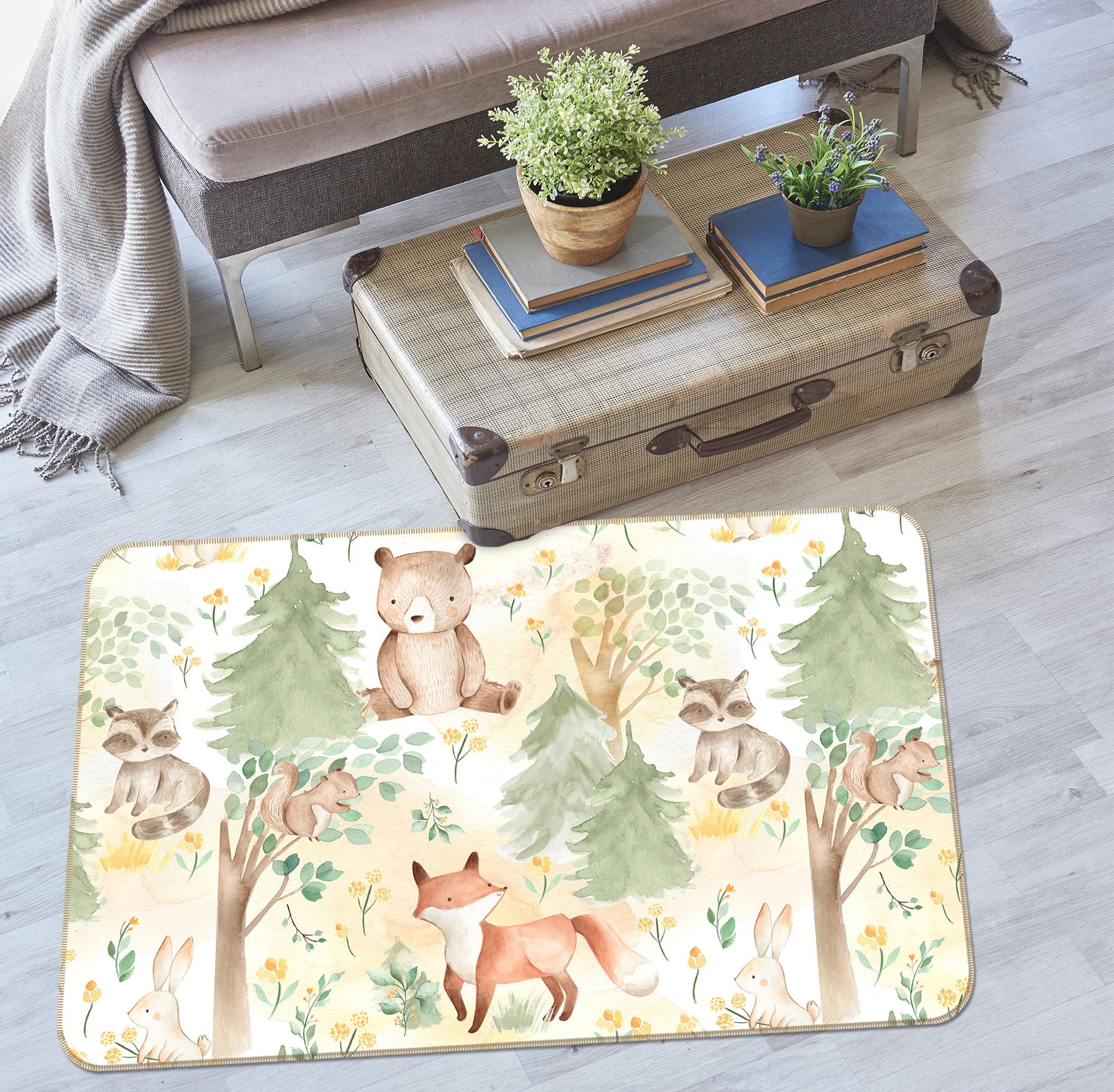 3D Bear Fox Tree 031 Uta Naumann Rug Non Slip Rug Mat