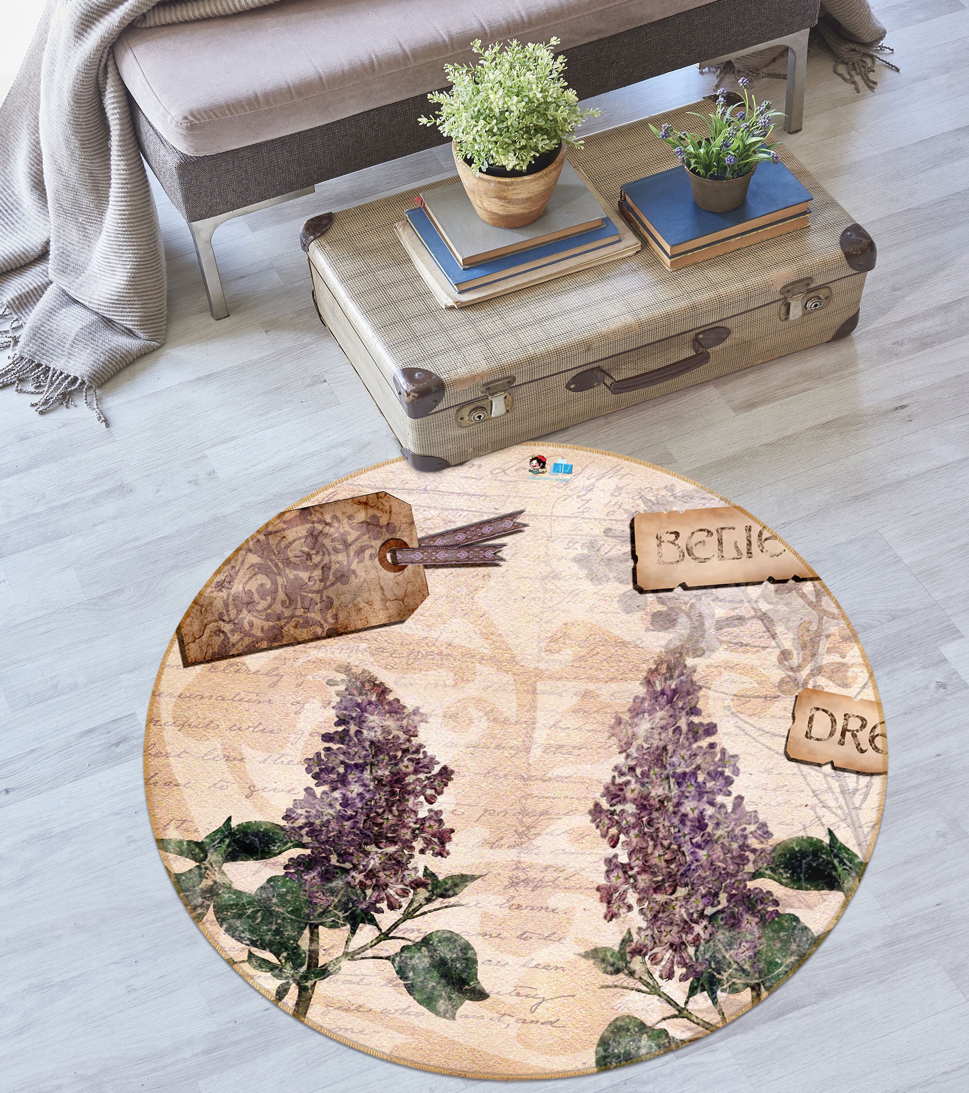 3D Lavender Leaves 8907 Brigid Ashwood Rug Round Non Slip Rug Mat