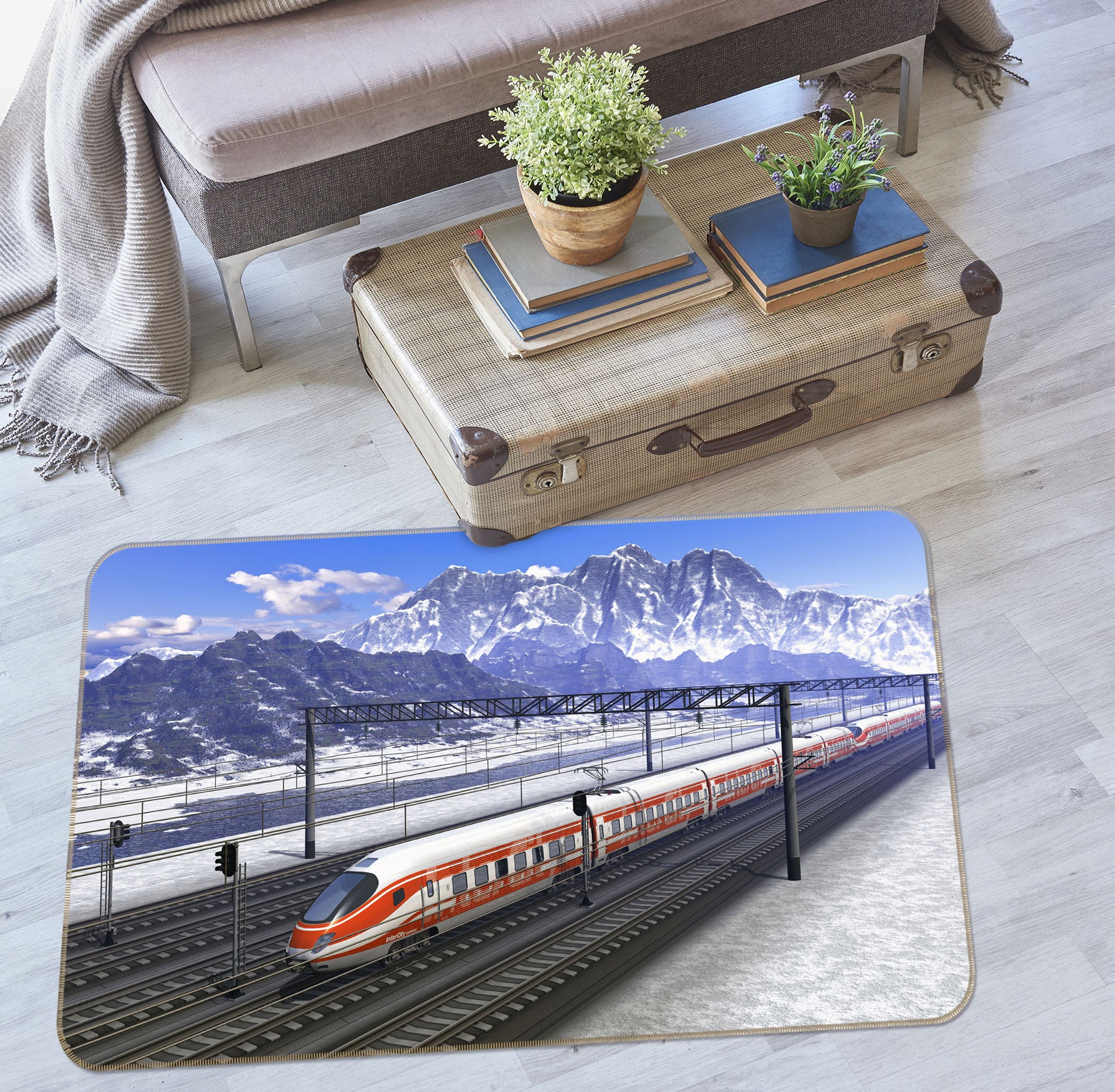 3D Snow Mountain Train 68103 Vehicle Non Slip Rug Mat