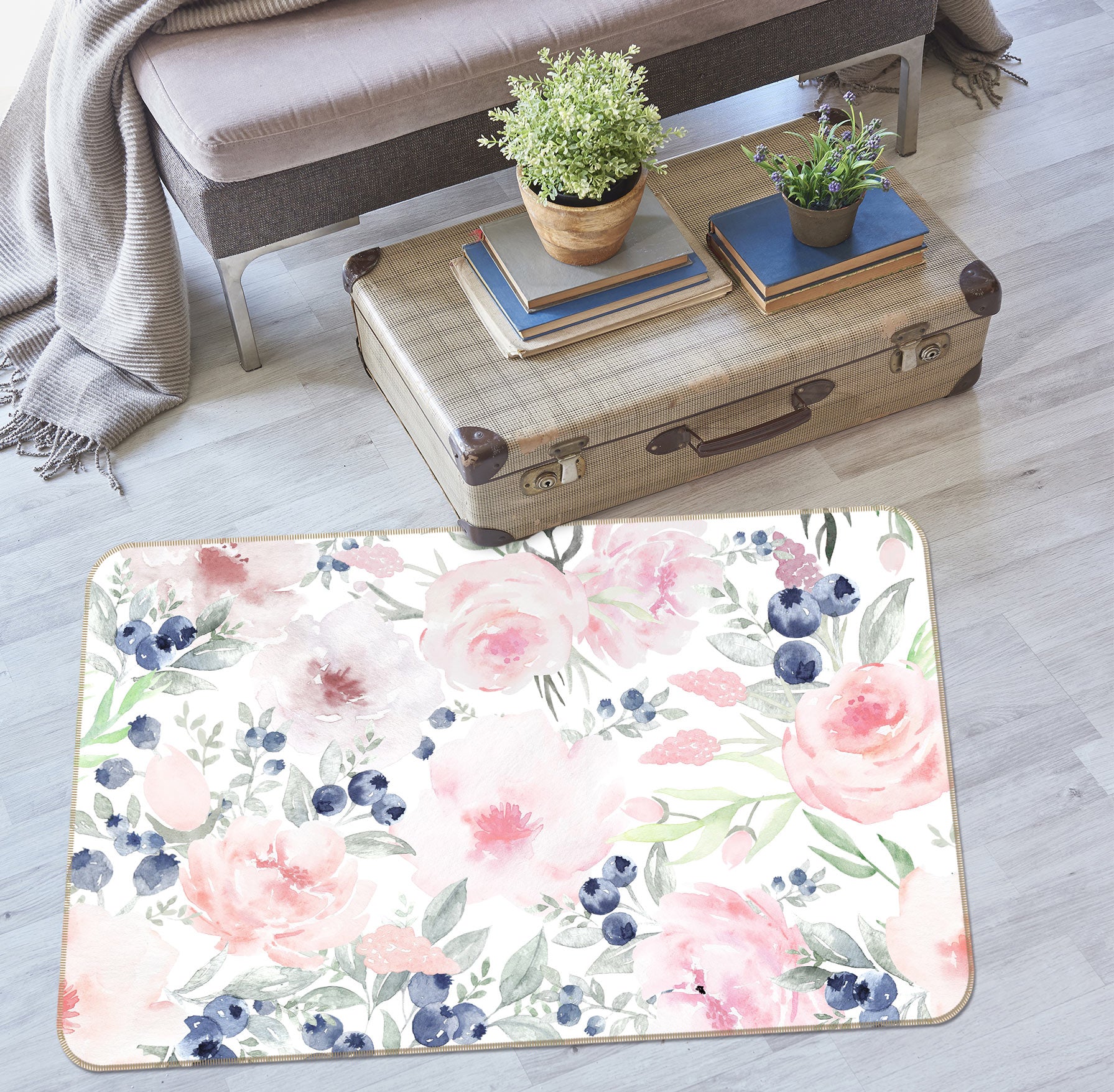 3D Blueberry Flower 099 Uta Naumann Rug Non Slip Rug Mat