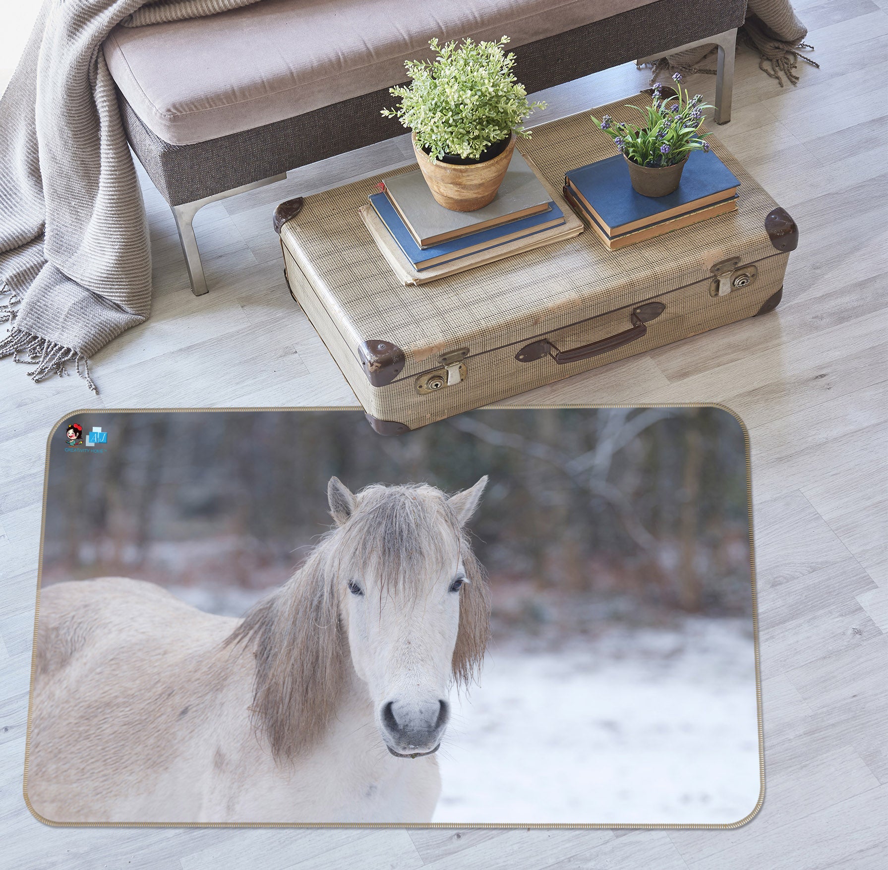 3D White Horse 6767 Assaf Frank Rug Non Slip Rug Mat