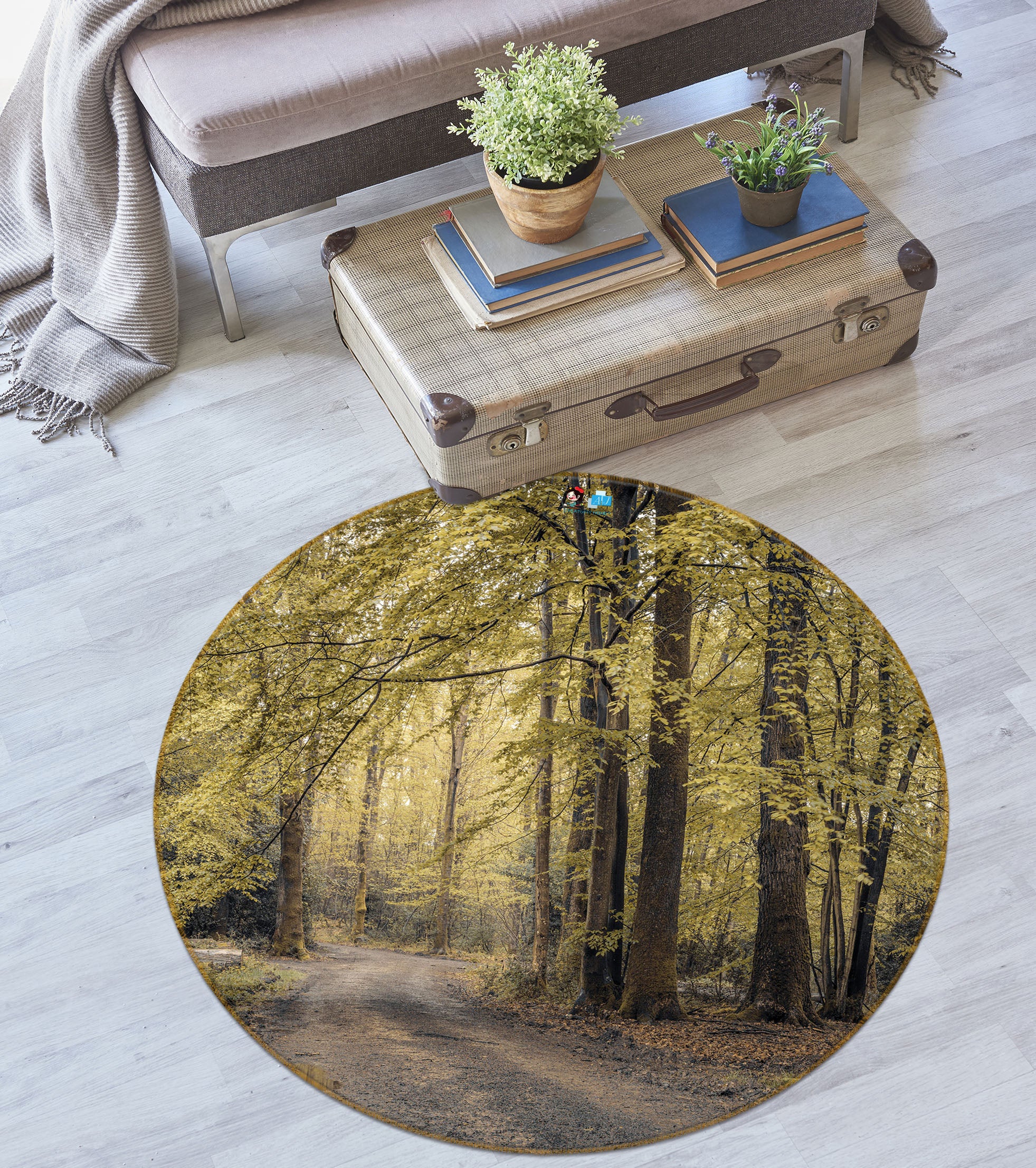 3D Green Forest 7405 Assaf Frank Rug Round Non Slip Rug Mat