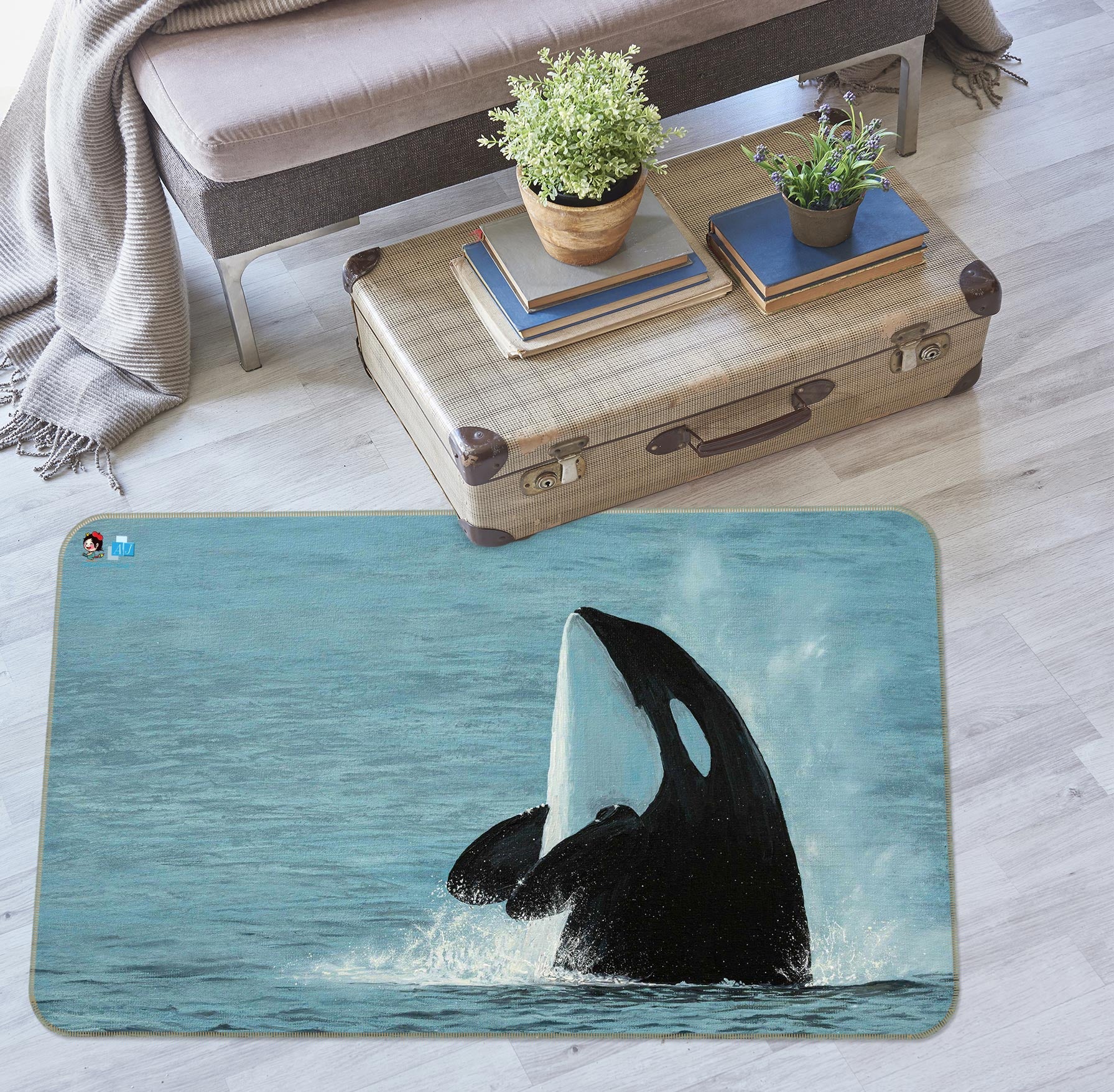 3D Whale 1884 Marina Zotova Rug Non Slip Rug Mat