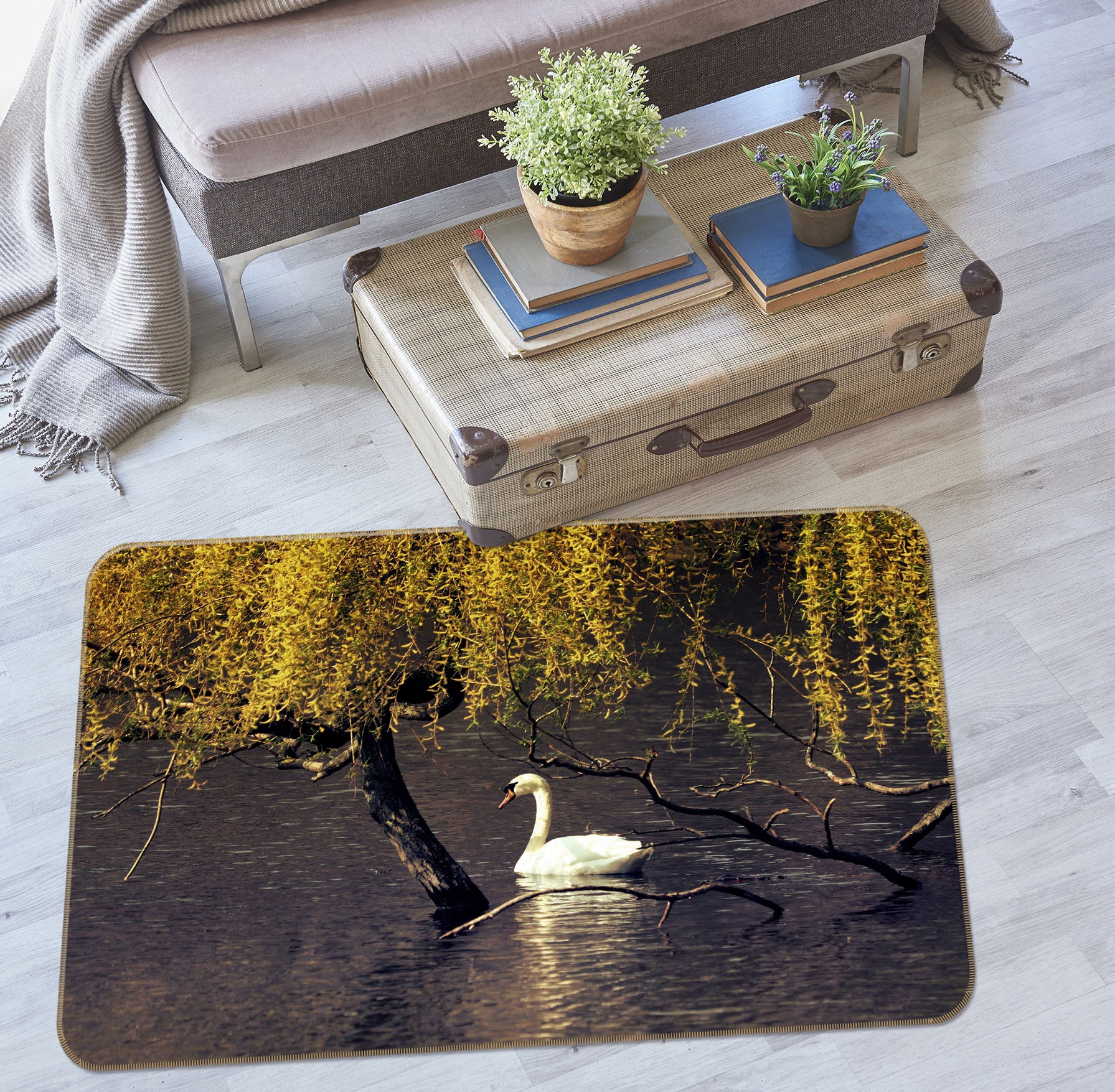 3D Lake Branches Swan 69024 Animal Non Slip Rug Mat