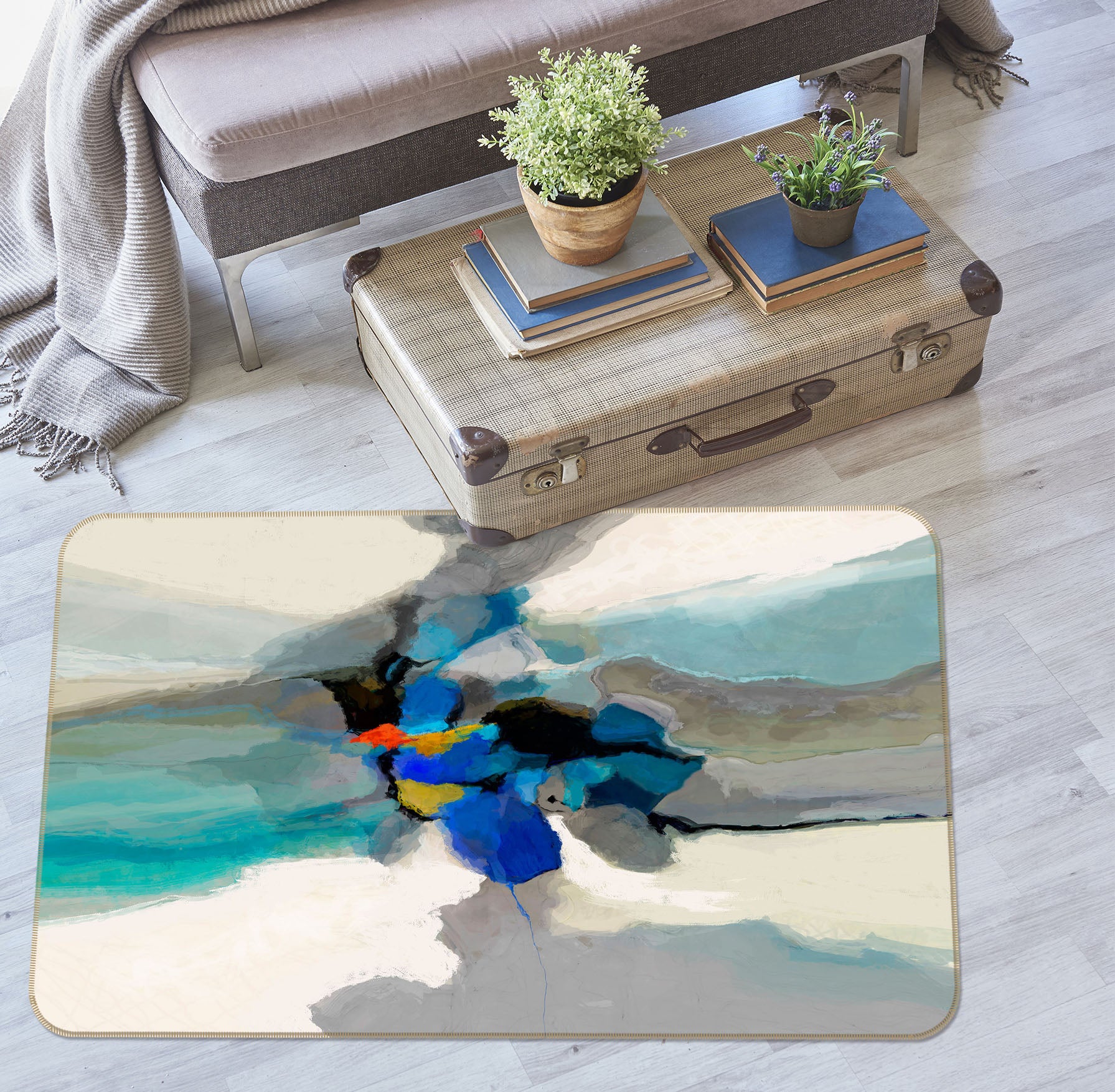 3D Blue Color Ink Pattern 84004 Michael Tienhaara Rug Non Slip Rug Mat