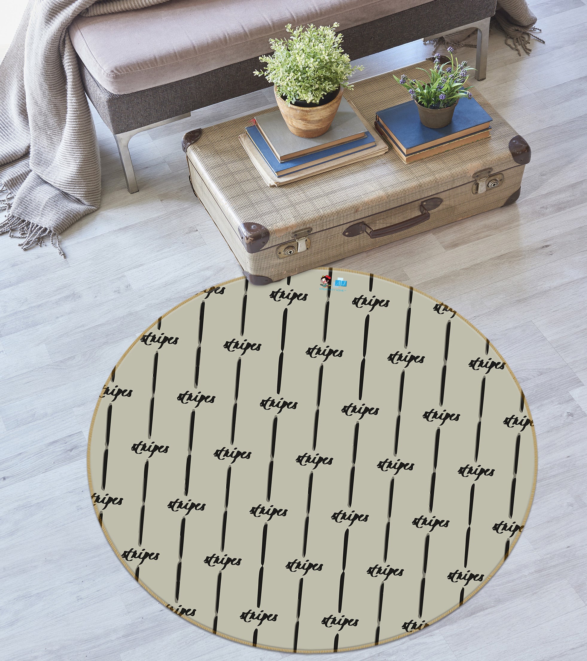 3D Line Stripes 10547 Kashmira Jayaprakash Rug Round Non Slip Rug Mat