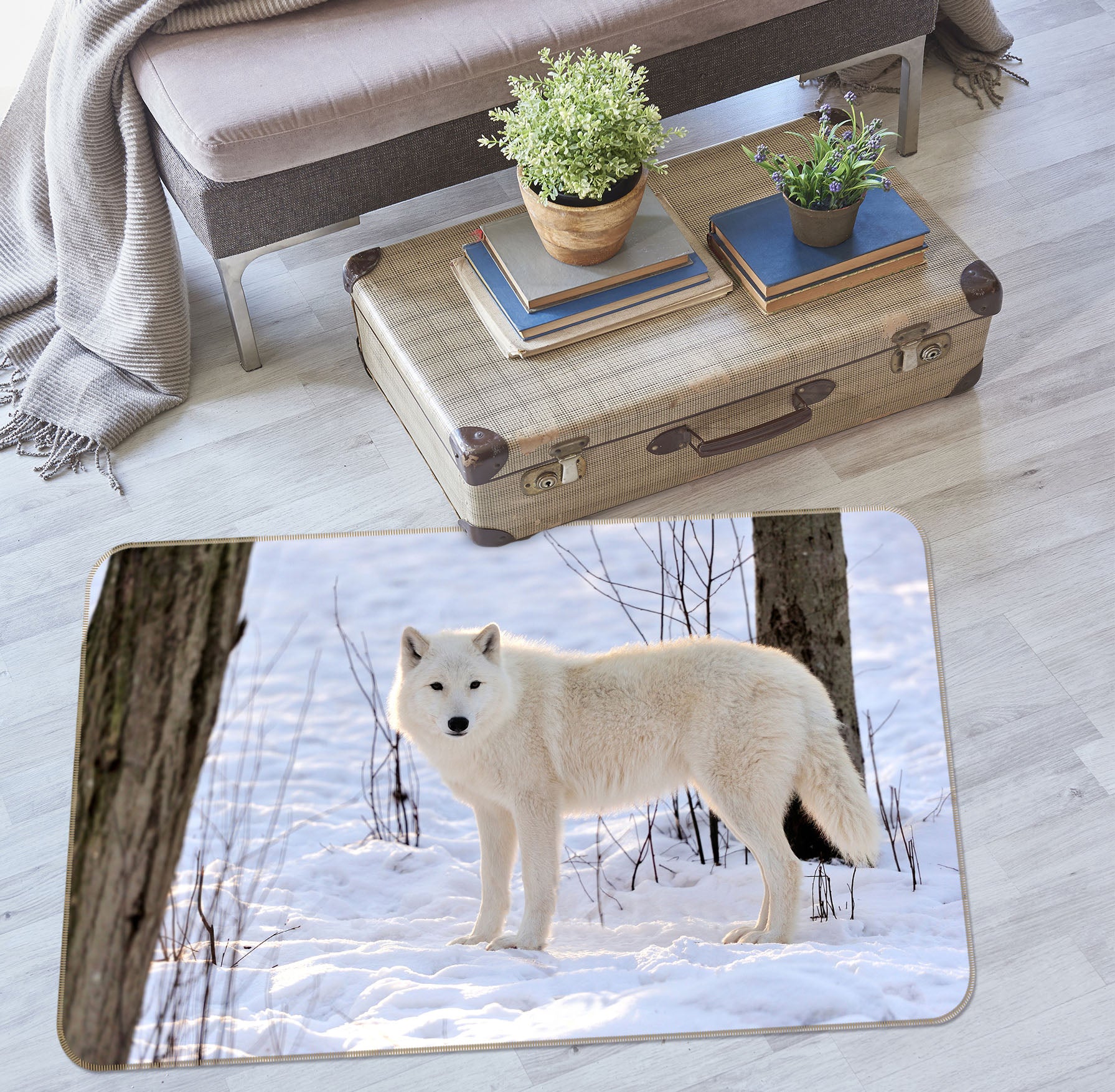 3D Snow White Wolf 38143 Animal Non Slip Rug Mat