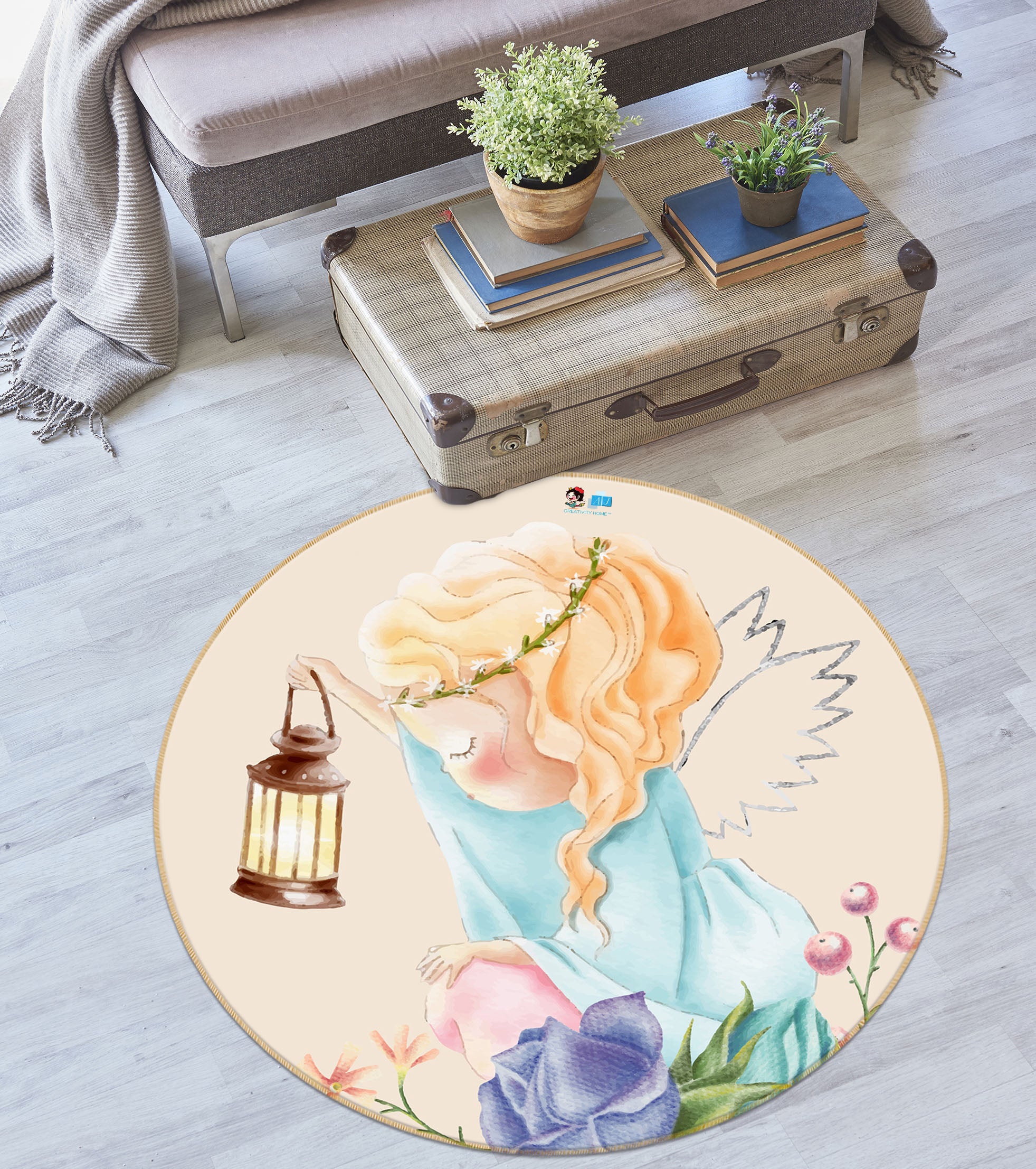 3D Angel Girl 74245 Round Non Slip Rug Mat