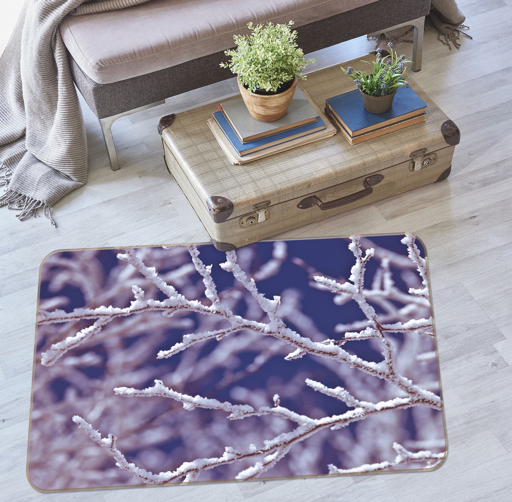 3D Snow Branches 83188 Assaf Frank Rug Non Slip Rug Mat