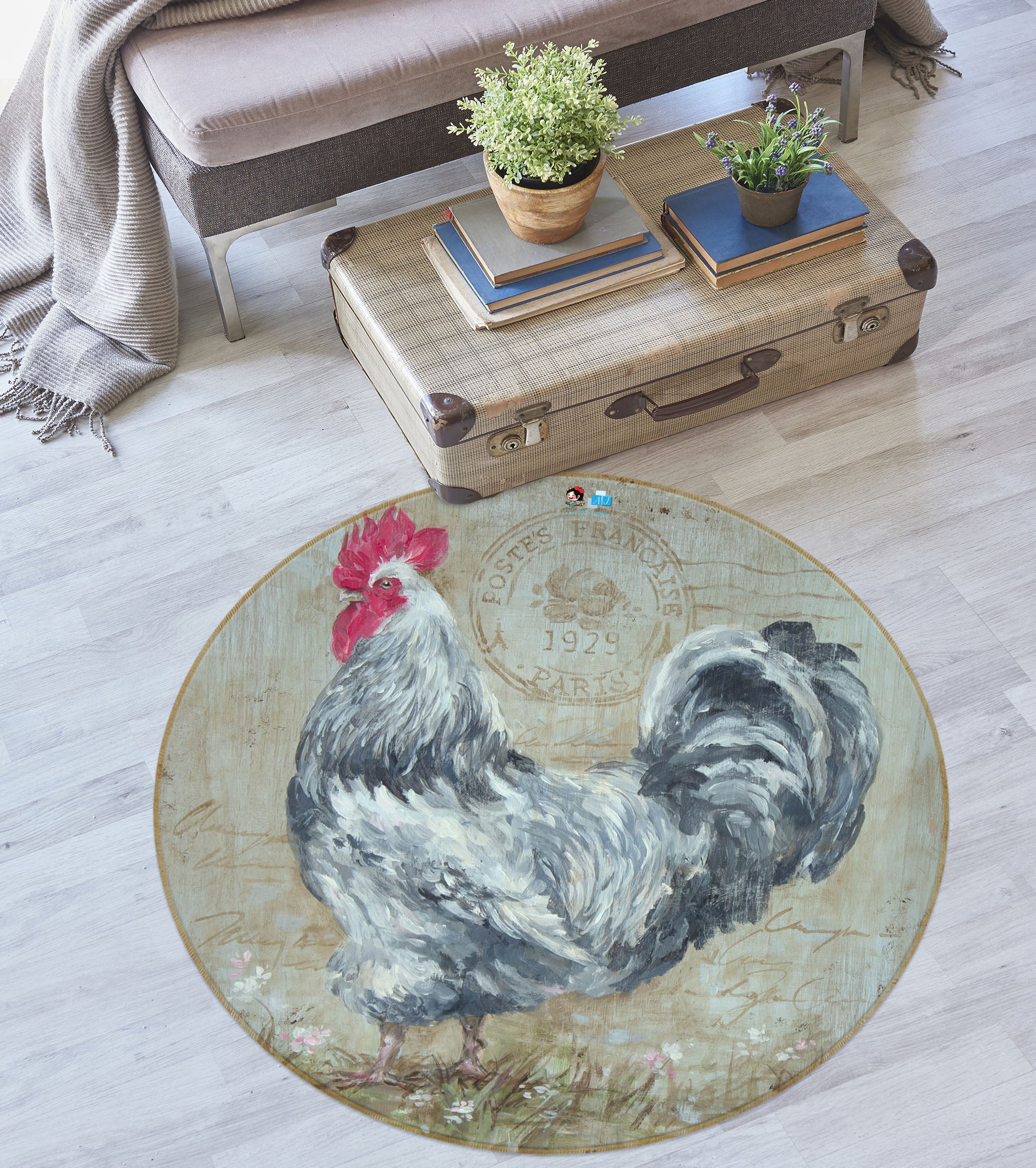 3D Chick 1104 Debi Coules Rug Round Non Slip Rug Mat