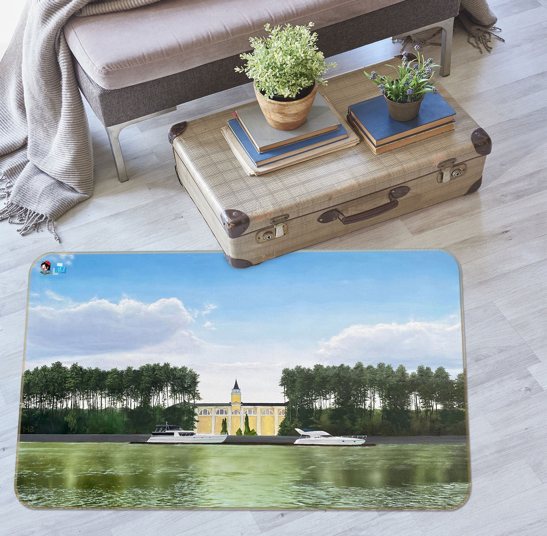 3D Lake Tree Building 96229 Marina Zotova Rug Non Slip Rug Mat