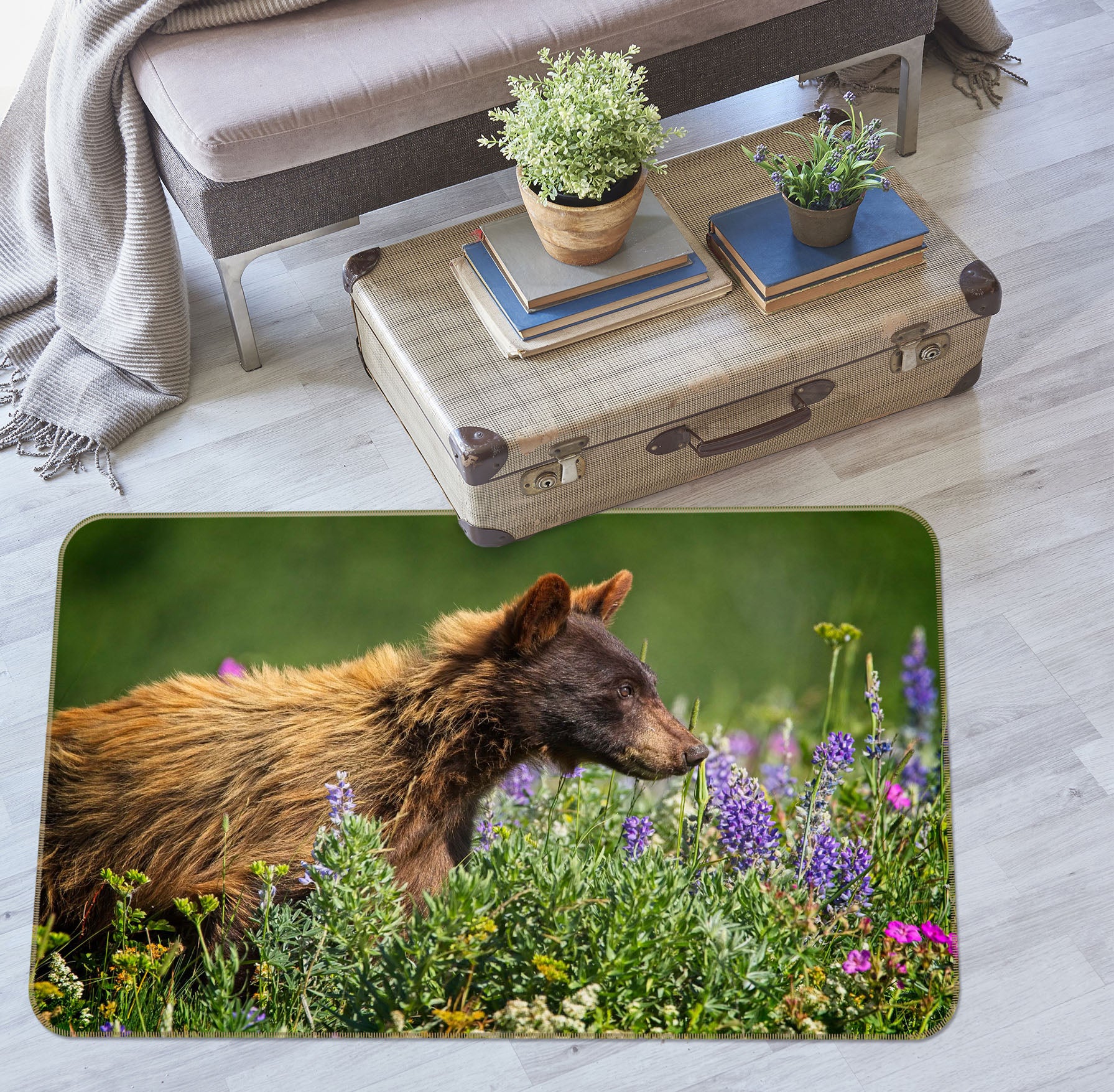 3D Bear Cub In Meadow 84054 Kathy Barefield Rug Non Slip Rug Mat