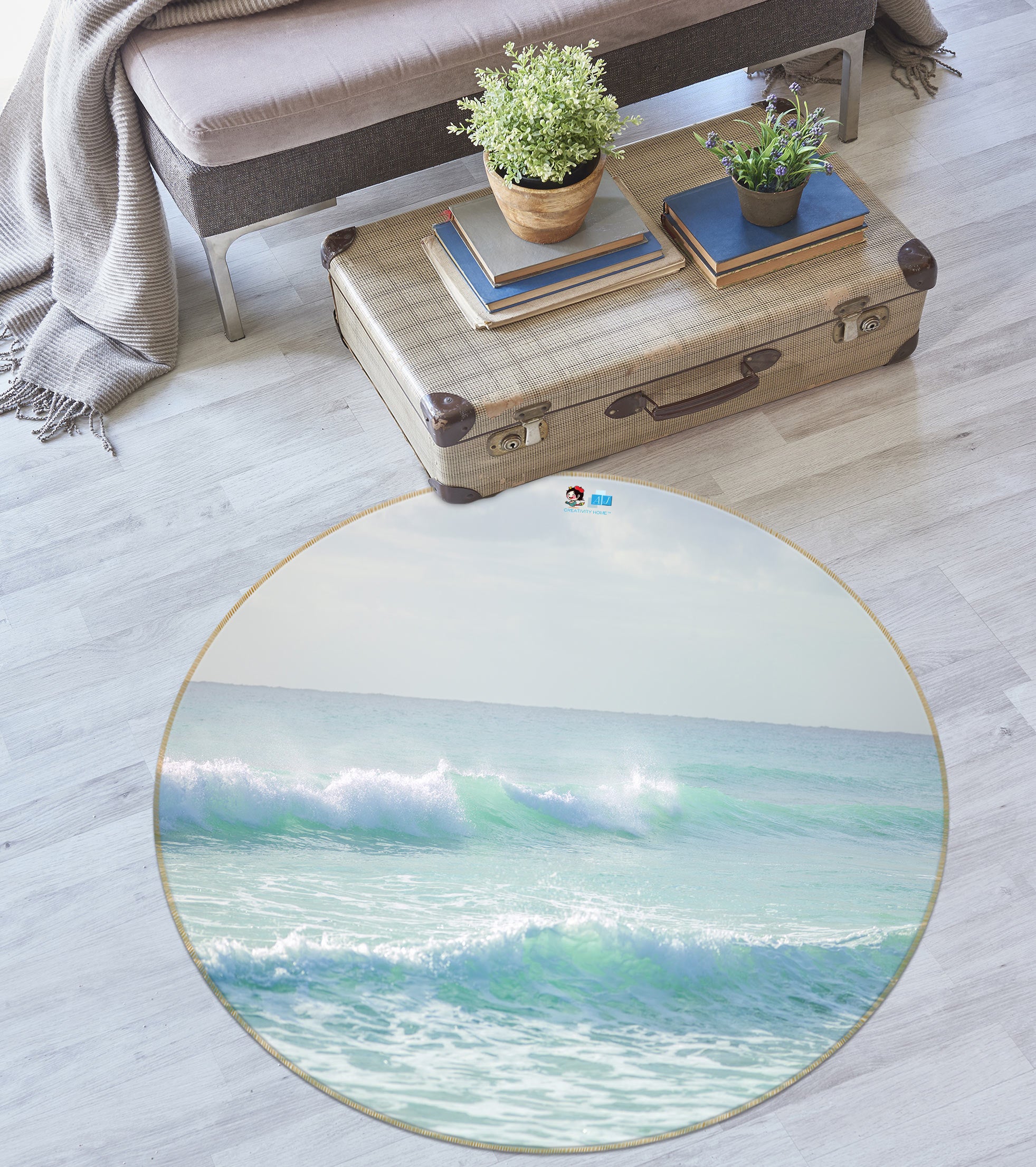 3D Vast Ocean 7534 Assaf Frank Rug Round Non Slip Rug Mat