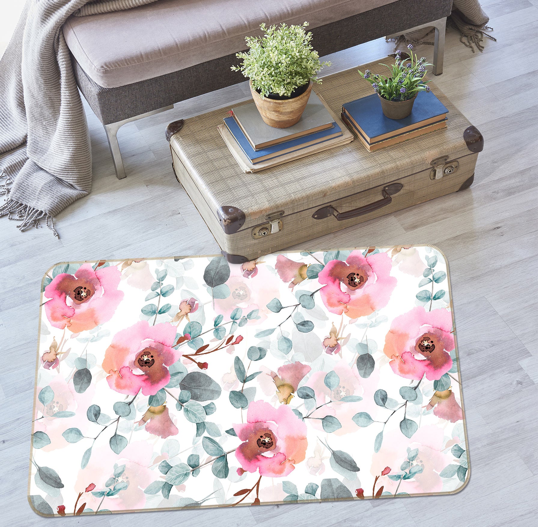 3D Leaves Flower 109 Uta Naumann Rug Non Slip Rug Mat