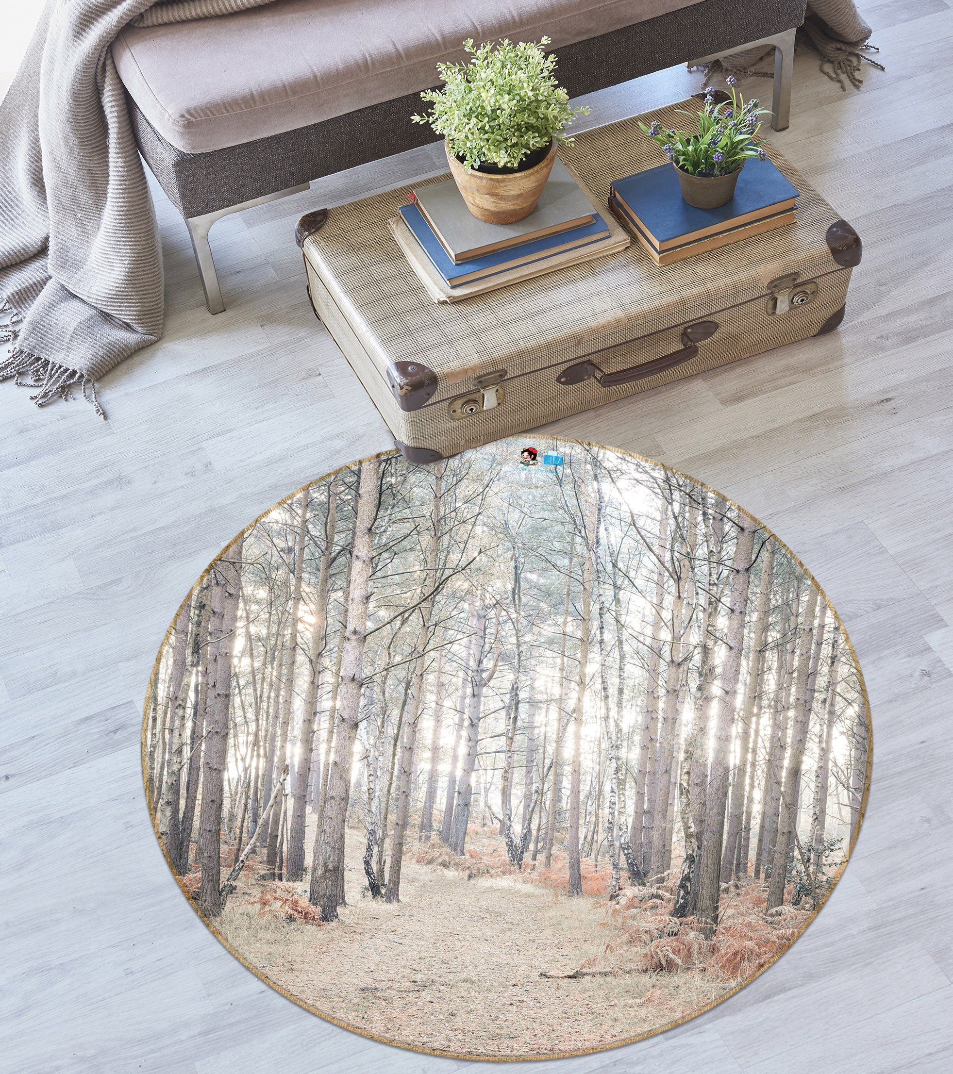 3D Winter Forest 7420 Assaf Frank Rug Round Non Slip Rug Mat