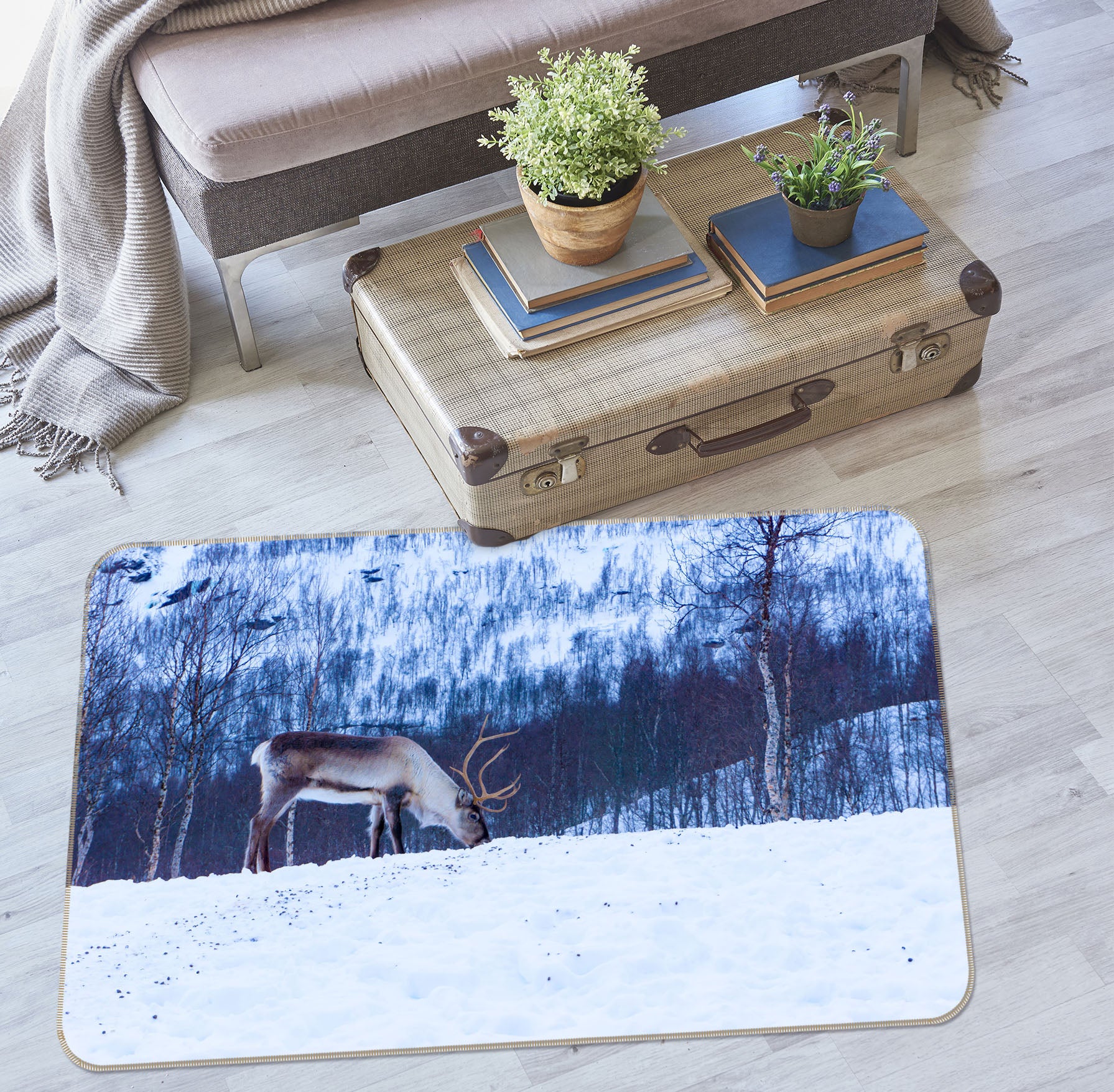 3D Snowfield Deer 38160 Animal Non Slip Rug Mat