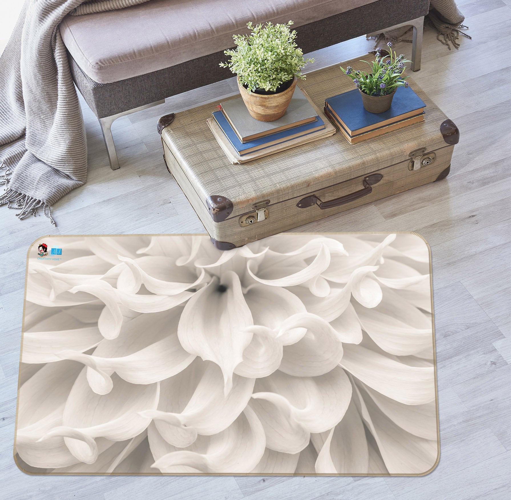 3D White Flower 6786 Assaf Frank Rug Non Slip Rug Mat