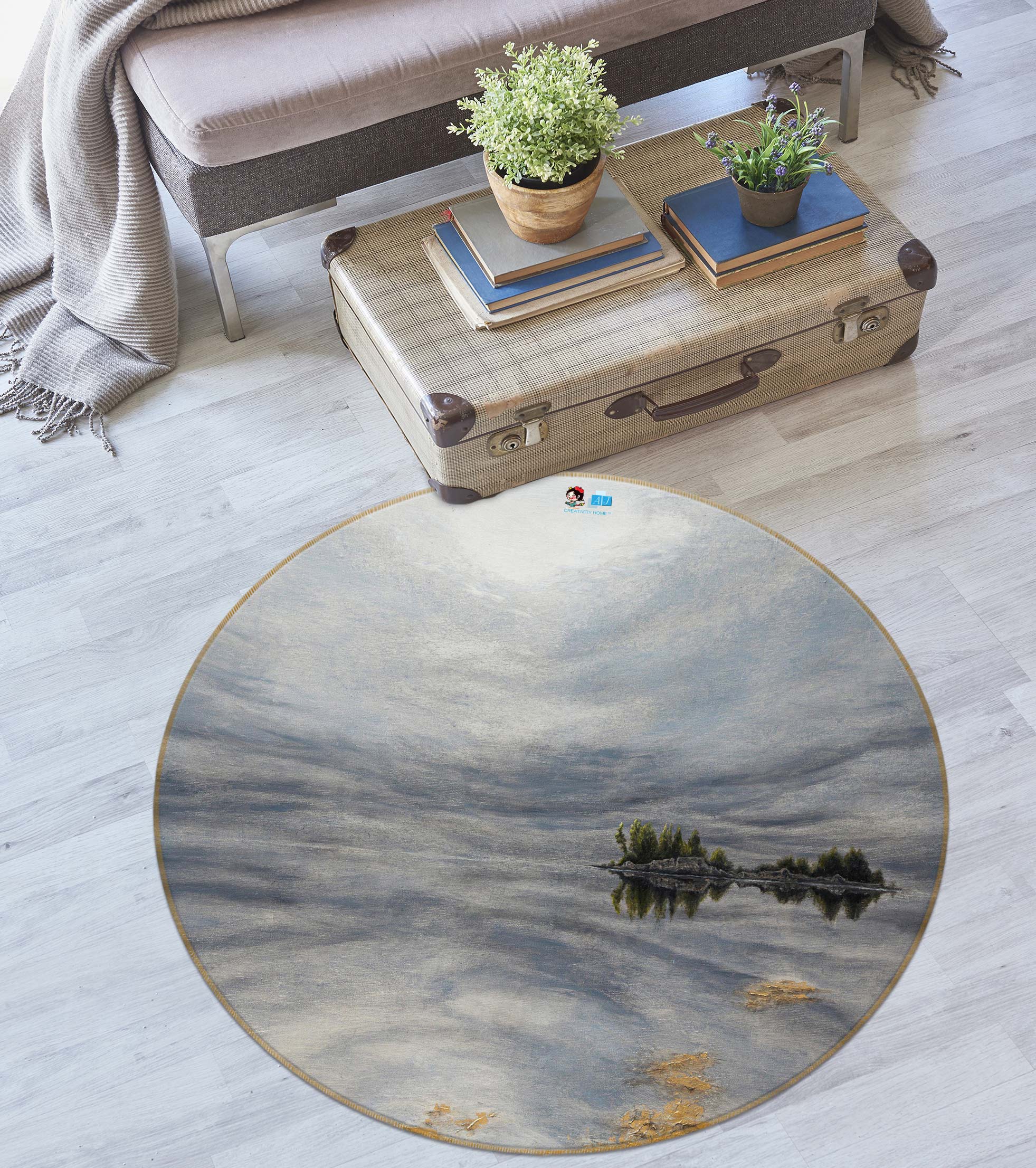 3D Grey Sky 18135 Marina Zotova Rug Round Non Slip Rug Mat